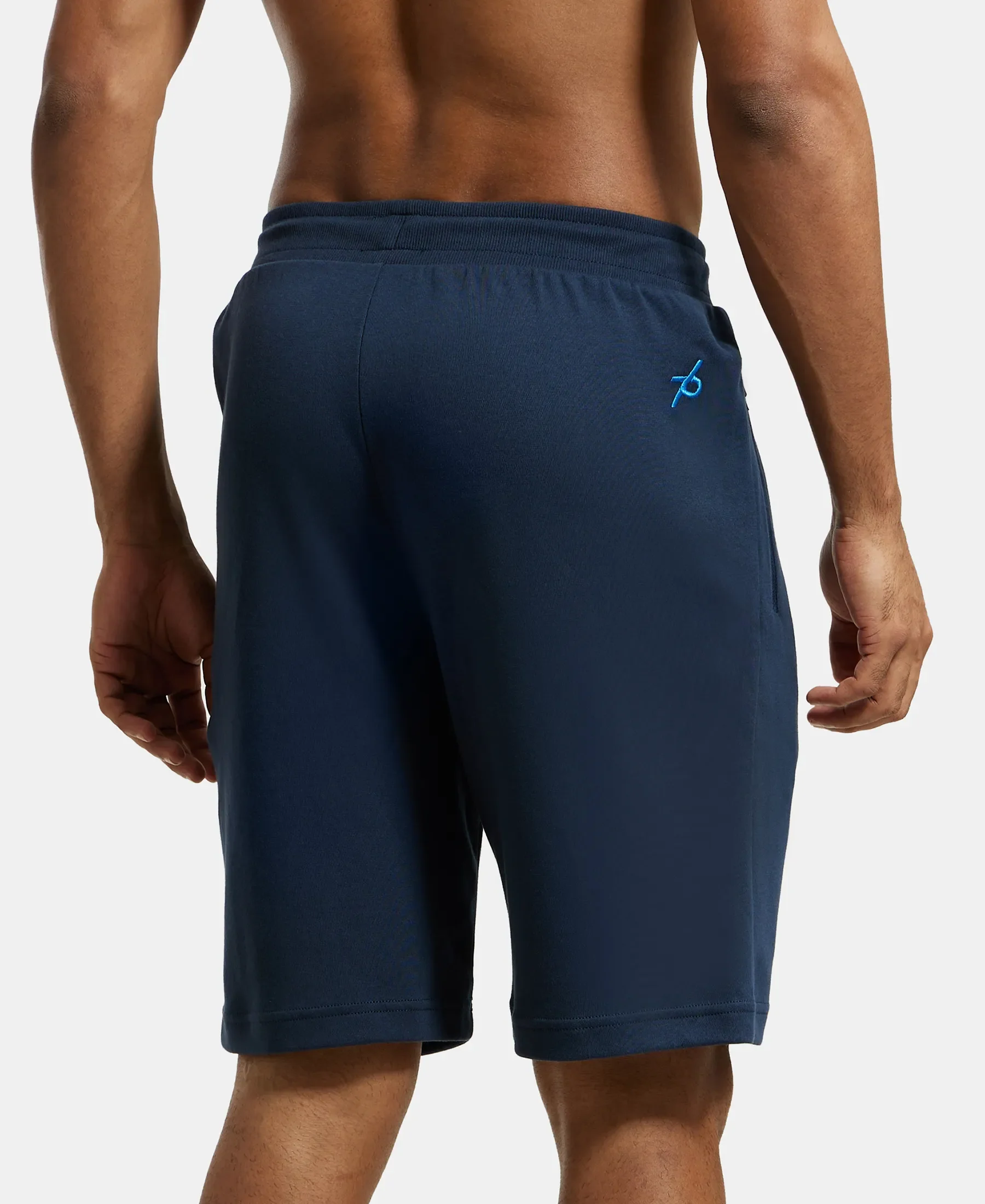 Super Combed Cotton Rich Straight Fit Shorts with Zipper Pockets - Navy - Image 3