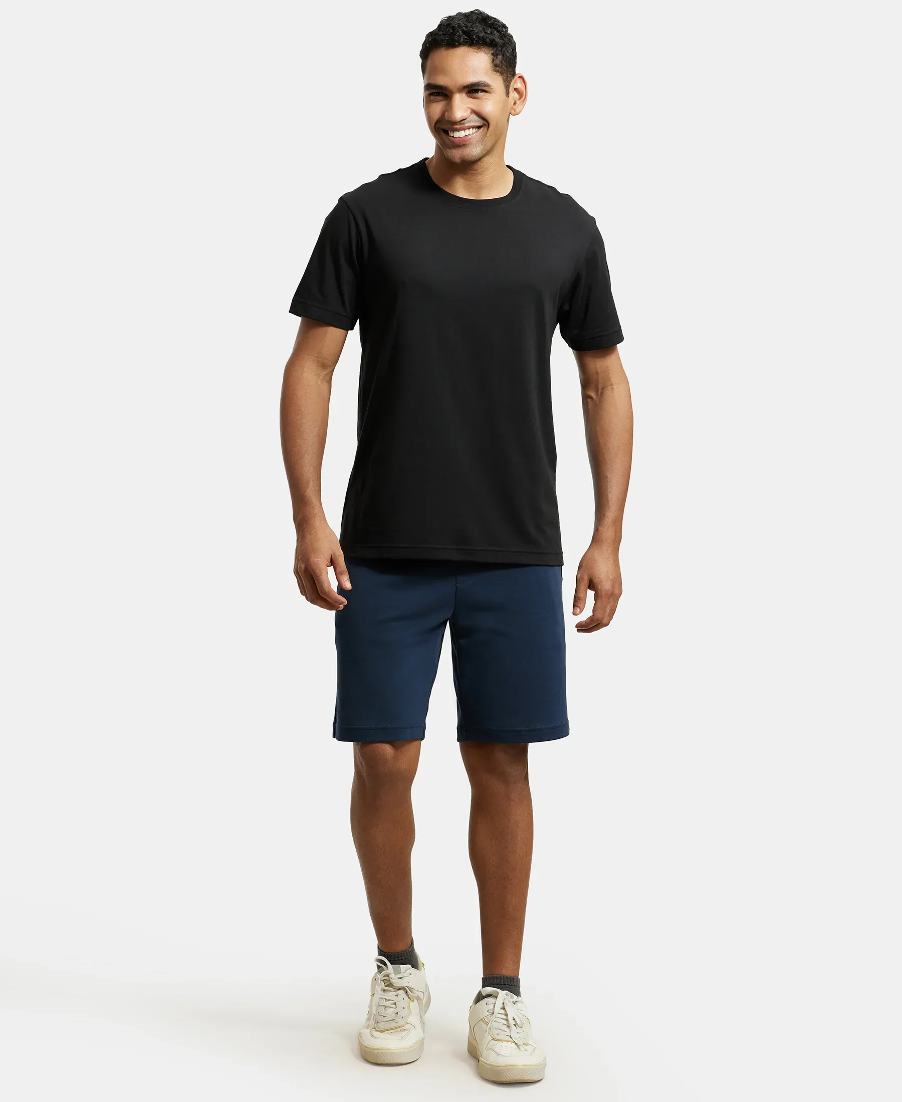 Super Combed Cotton Rich Straight Fit Shorts with Zipper Pockets - Navy - Image 4