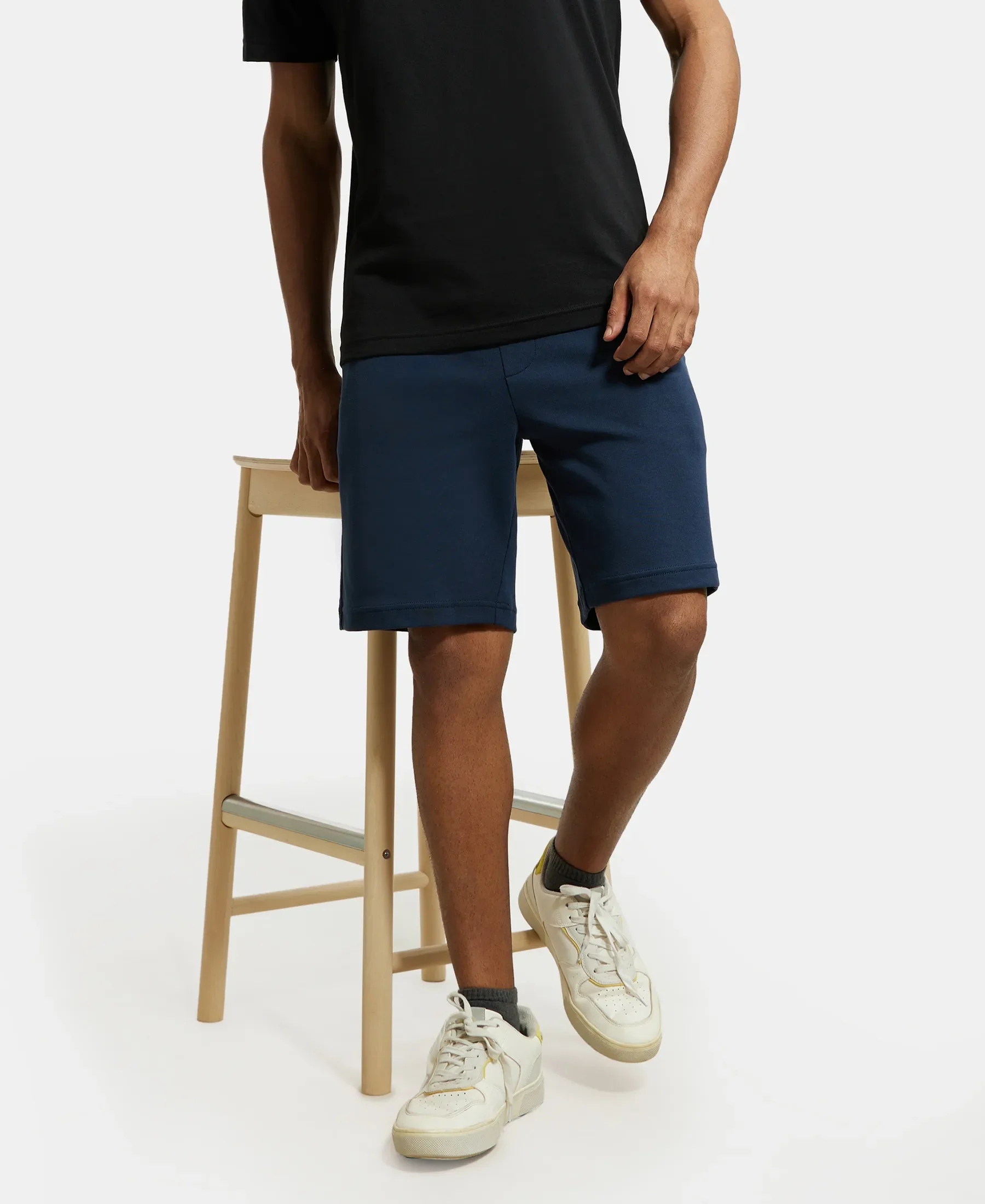 Super Combed Cotton Rich Straight Fit Shorts with Zipper Pockets - Navy - Image 5