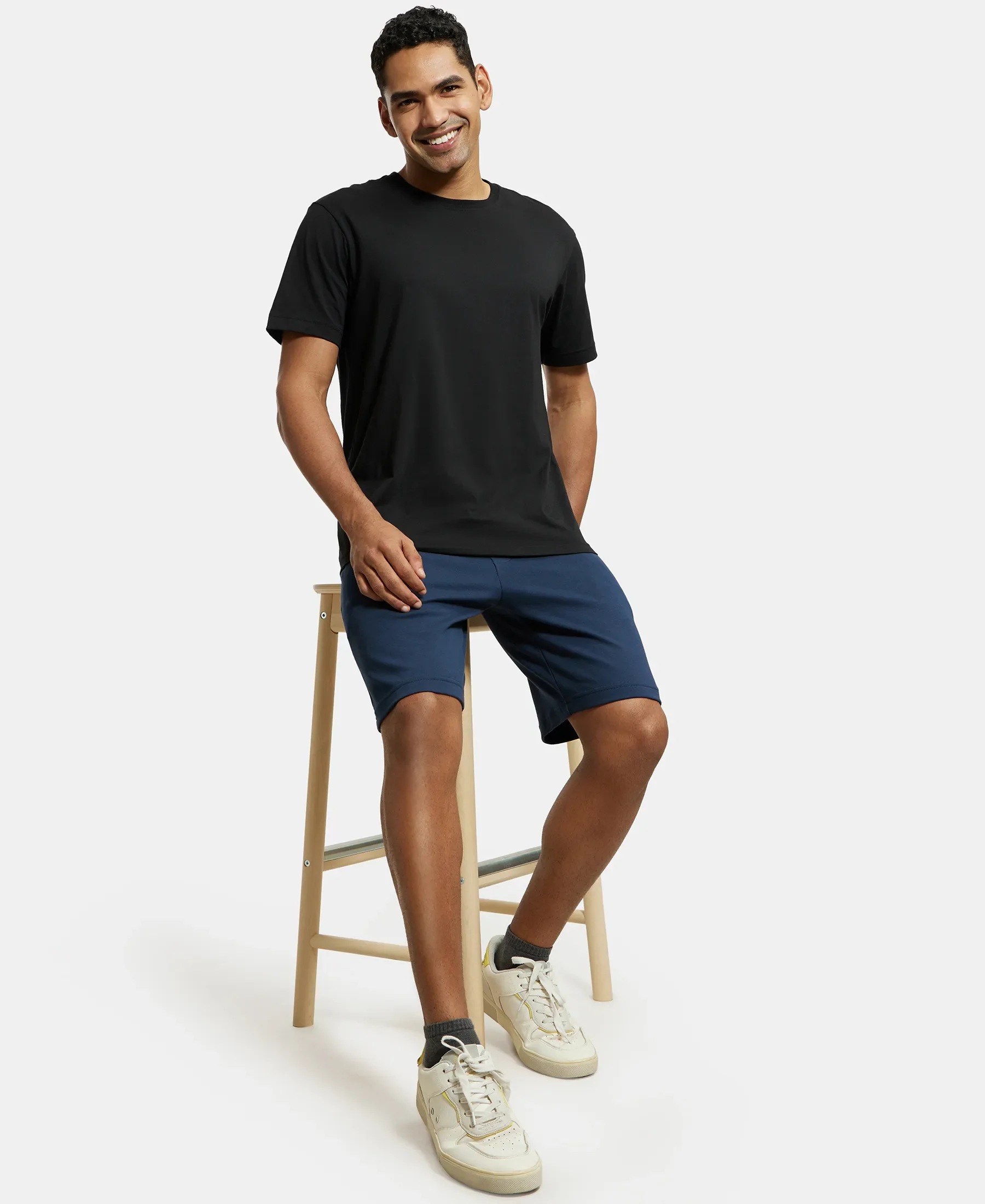 Super Combed Cotton Rich Straight Fit Shorts with Zipper Pockets - Navy - Image 6