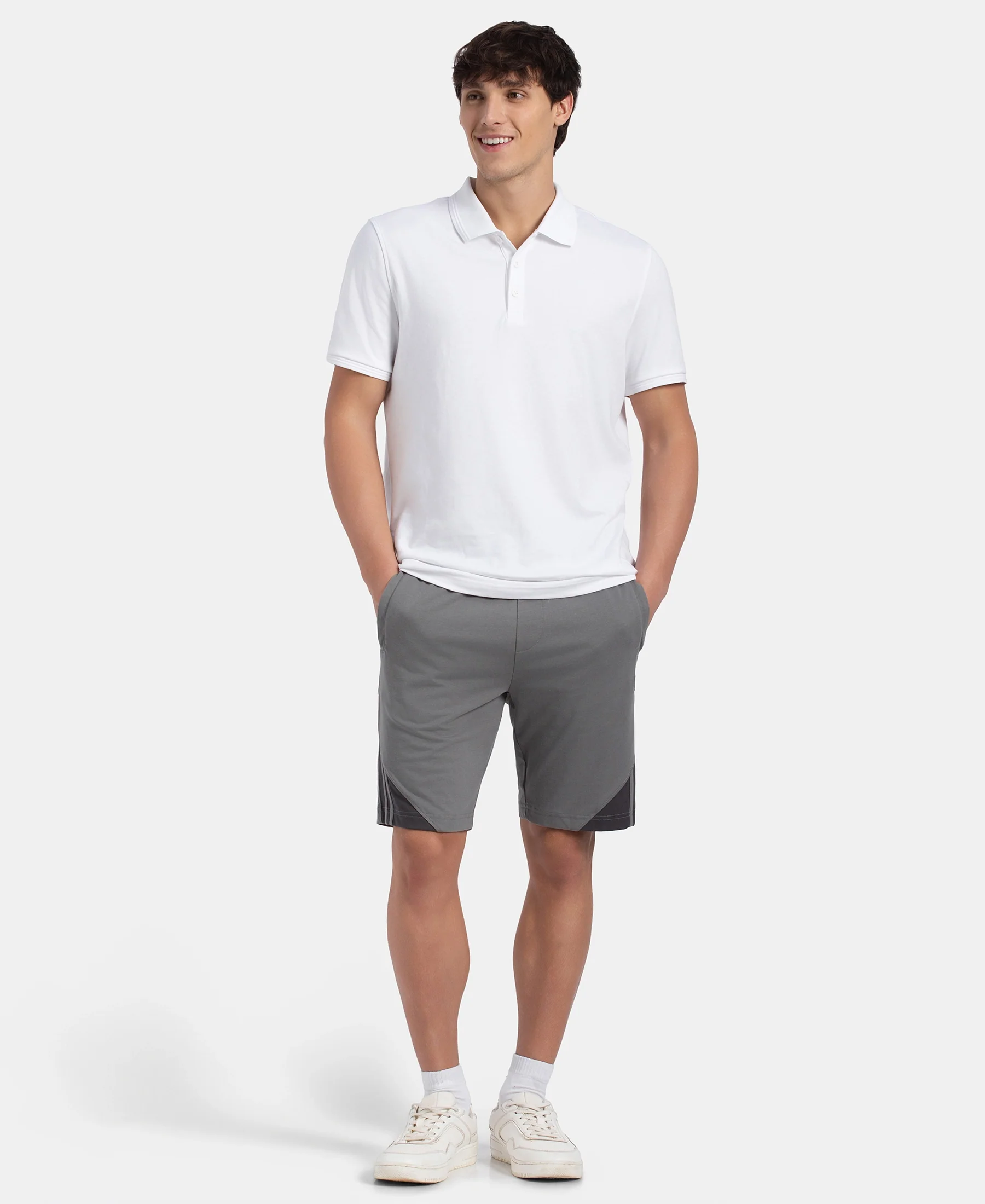 Super Combed Cotton Rich Straight Fit Shorts with Zipper Pockets - Performance Grey & Asphalt - Image 4