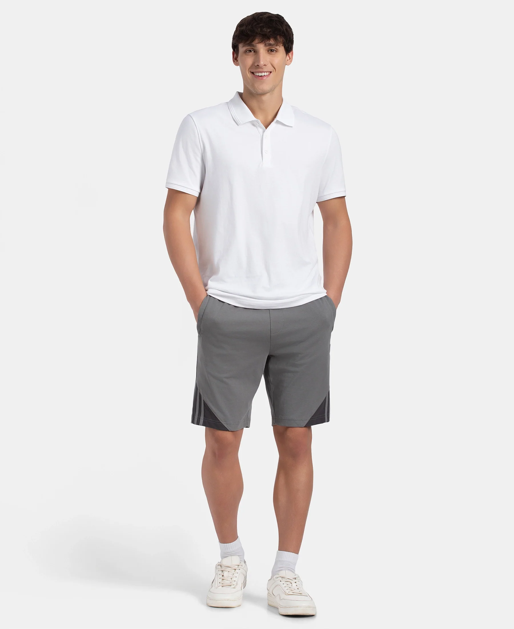 Super Combed Cotton Rich Straight Fit Shorts with Zipper Pockets - Performance Grey & Asphalt - Image 6