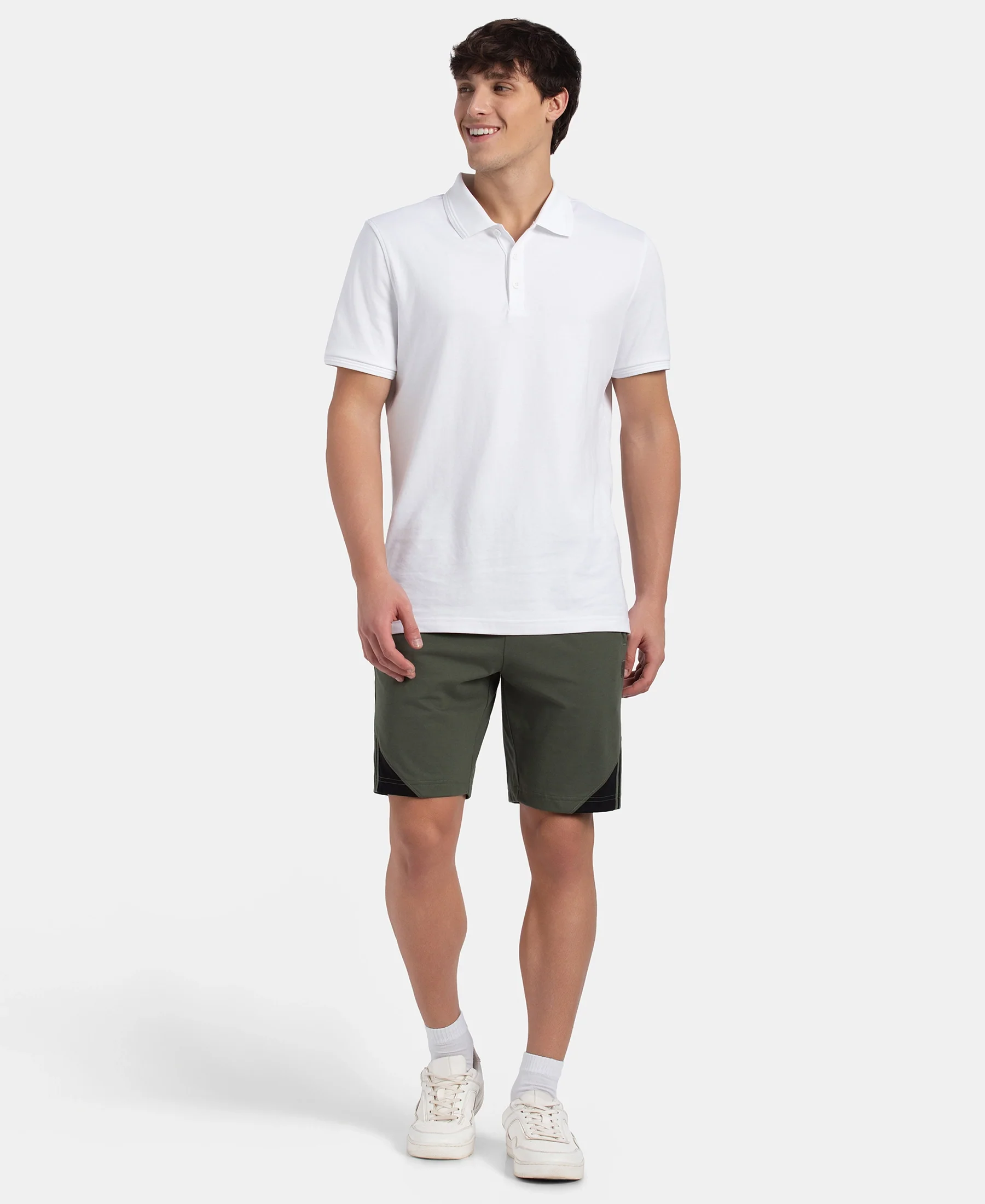 Super Combed Cotton Rich Straight Fit Shorts with Zipper Pockets - Thyme & Black - Image 6