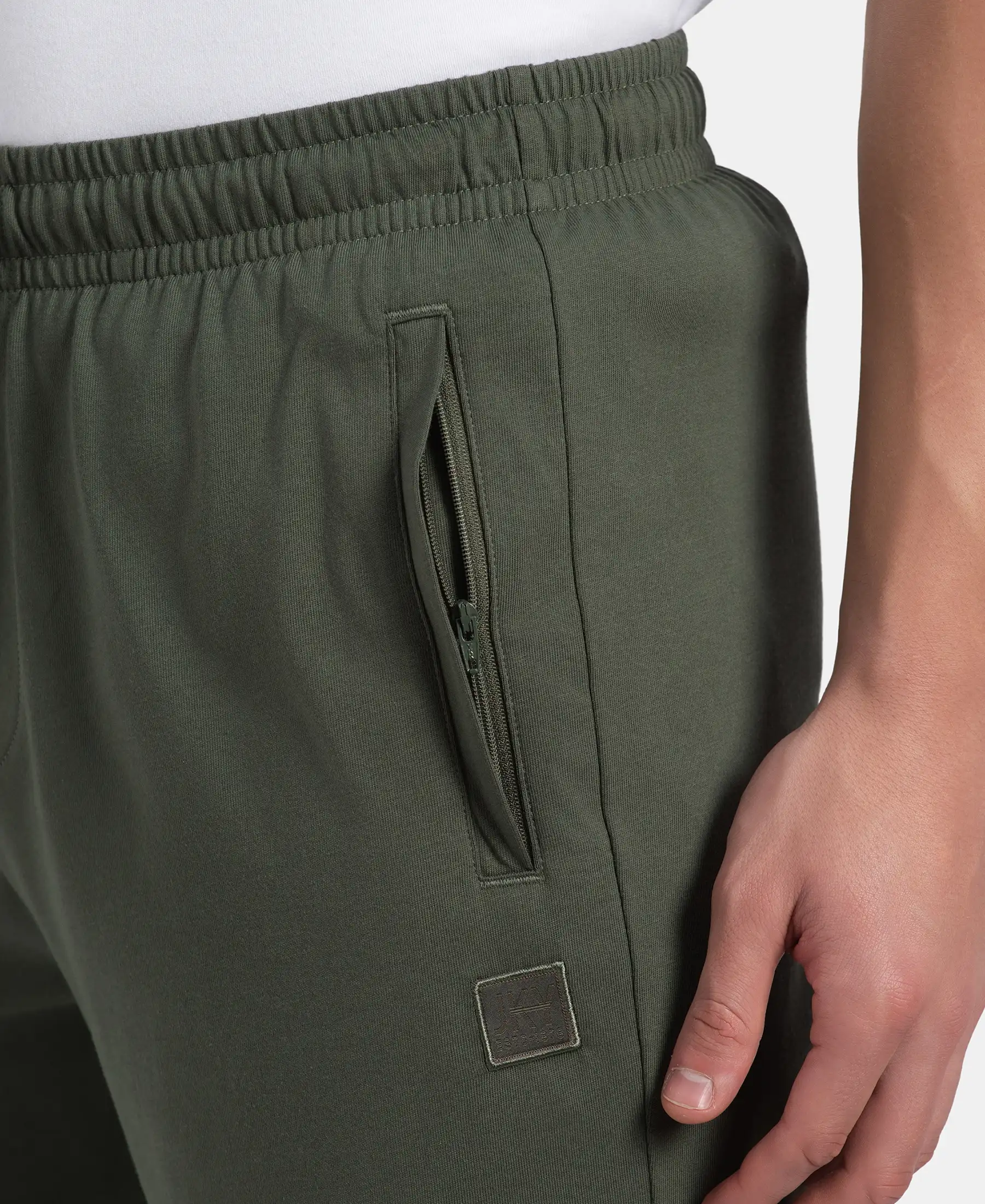 Super Combed Cotton Rich Straight Fit Shorts with Zipper Pockets - Thyme & Black - Image 8