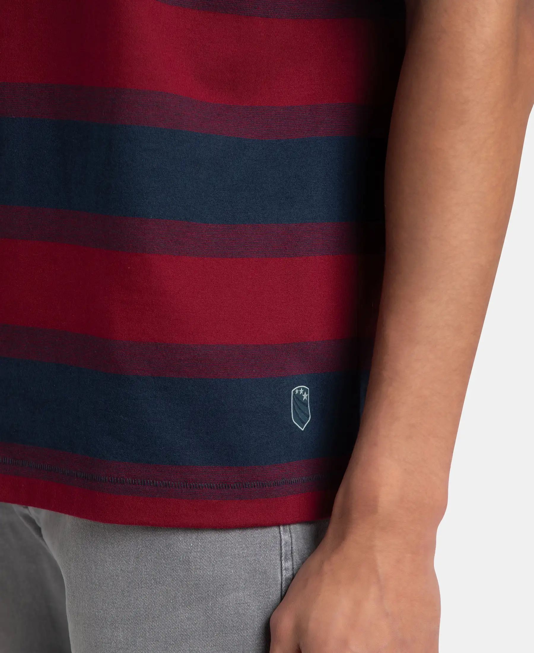 Super Combed Cotton Rich Striped Oversized T-Shirt - Deep Red & Navy - Image 7