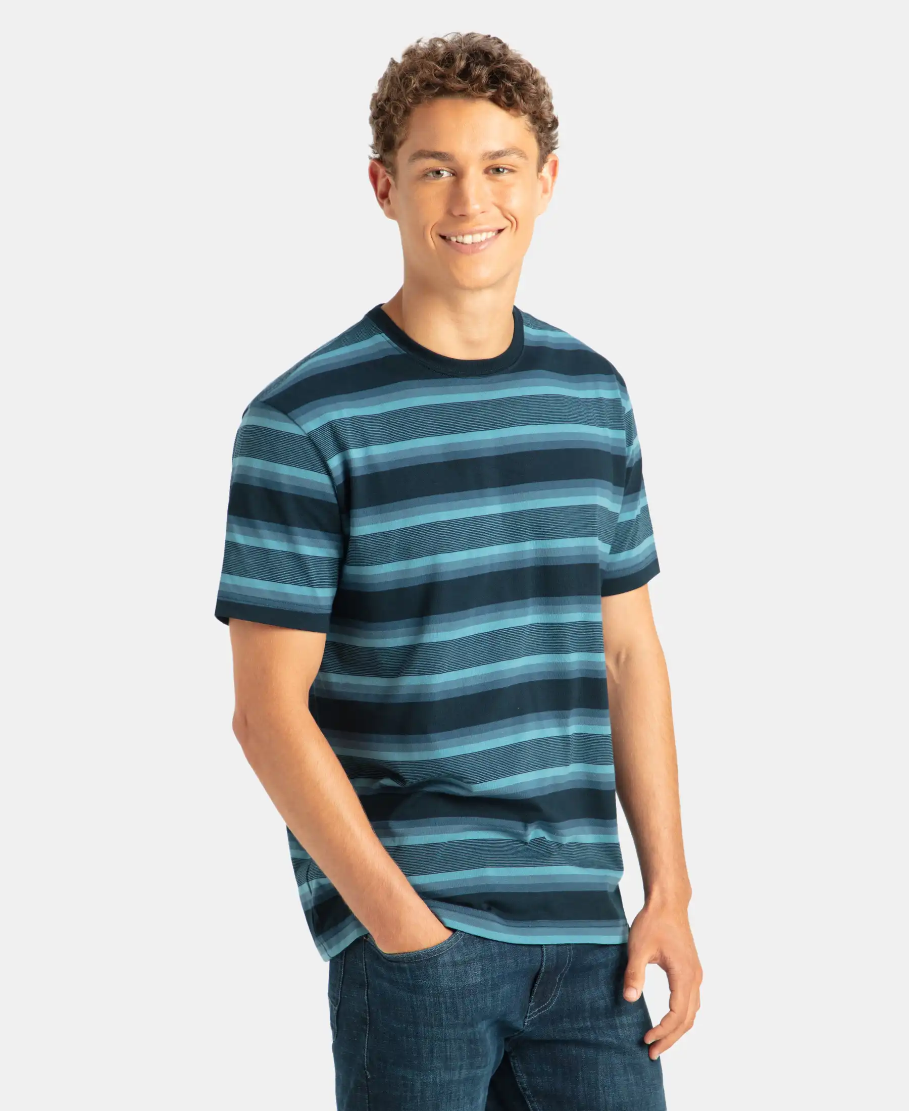 Super Combed Cotton Rich Striped Round Neck Half Sleeve T-Shirt - Navy, Insignia Blue & Stellar - Image 2
