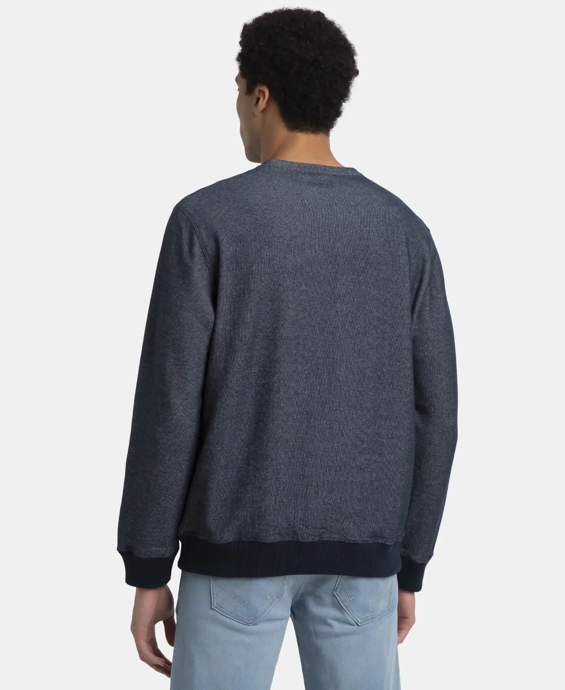 Super Combed Cotton Rich Sweatshirt with Ribbed Cuffs - Navy - Image 3