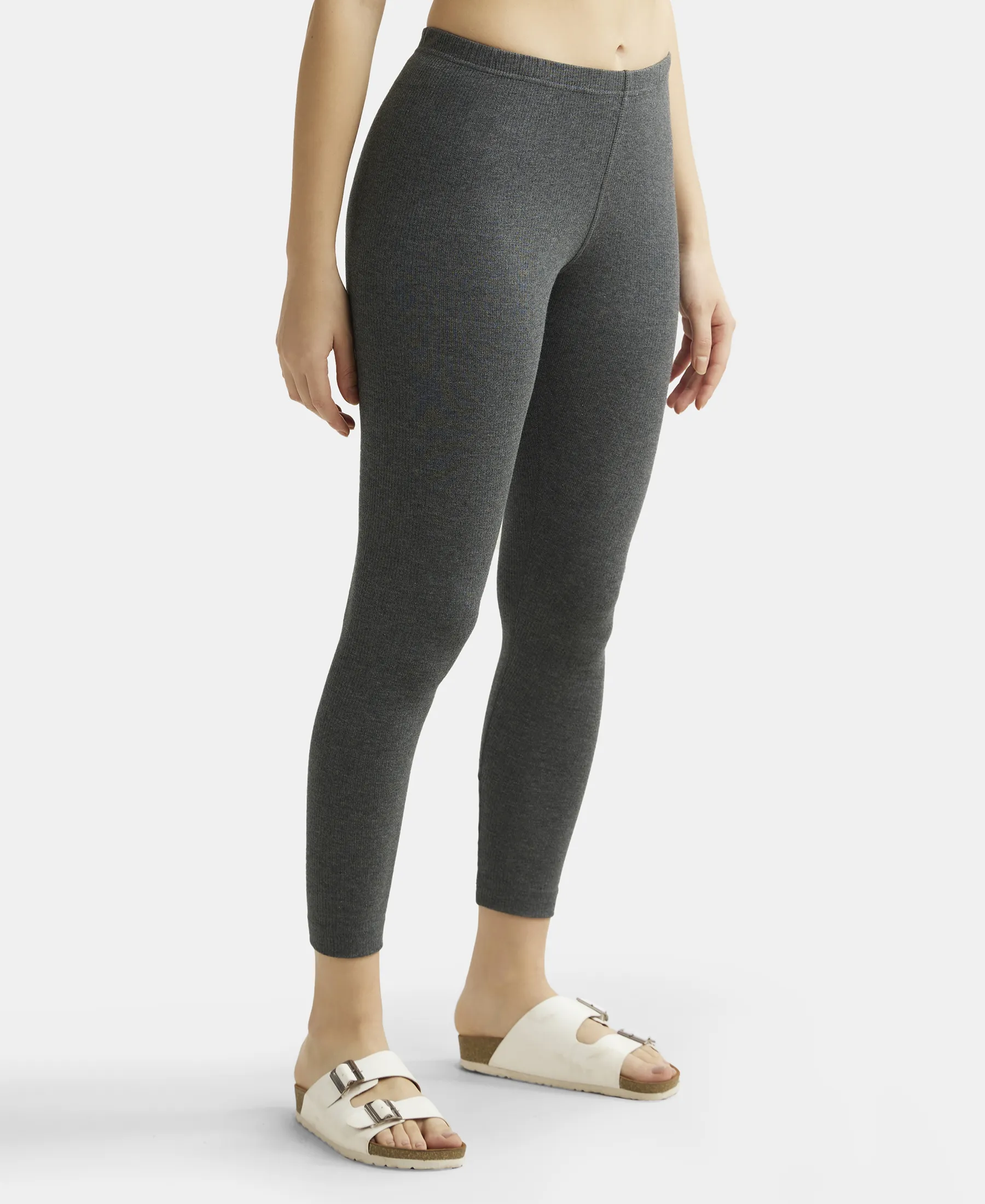 Extra Warmth Super Combed Cotton Rich Thermal Leggings with StayWarm Technology - Charcoal Melange - Image 2