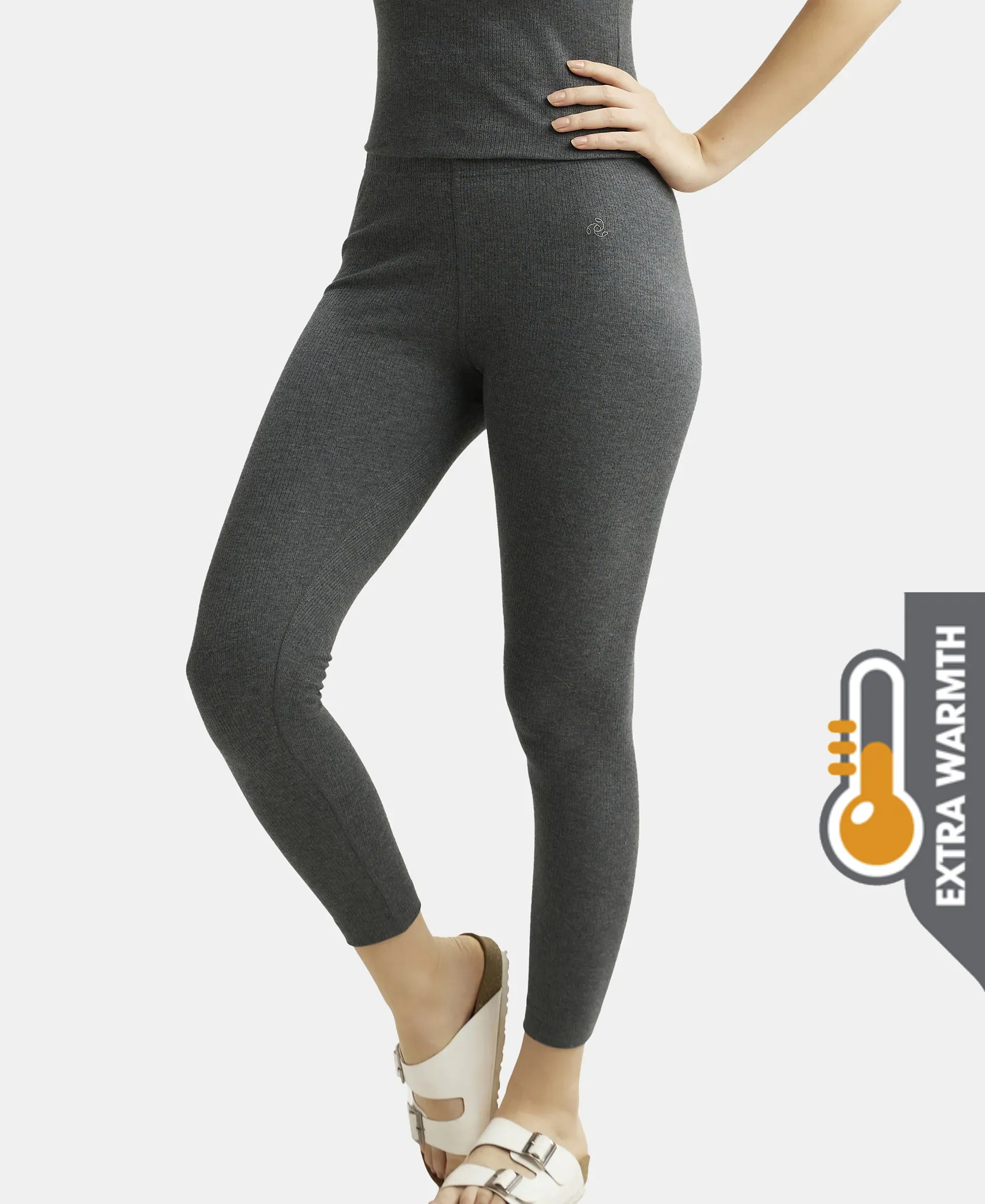 Extra Warmth Super Combed Cotton Rich Thermal Leggings with StayWarm Technology - Charcoal Melange - Image 5