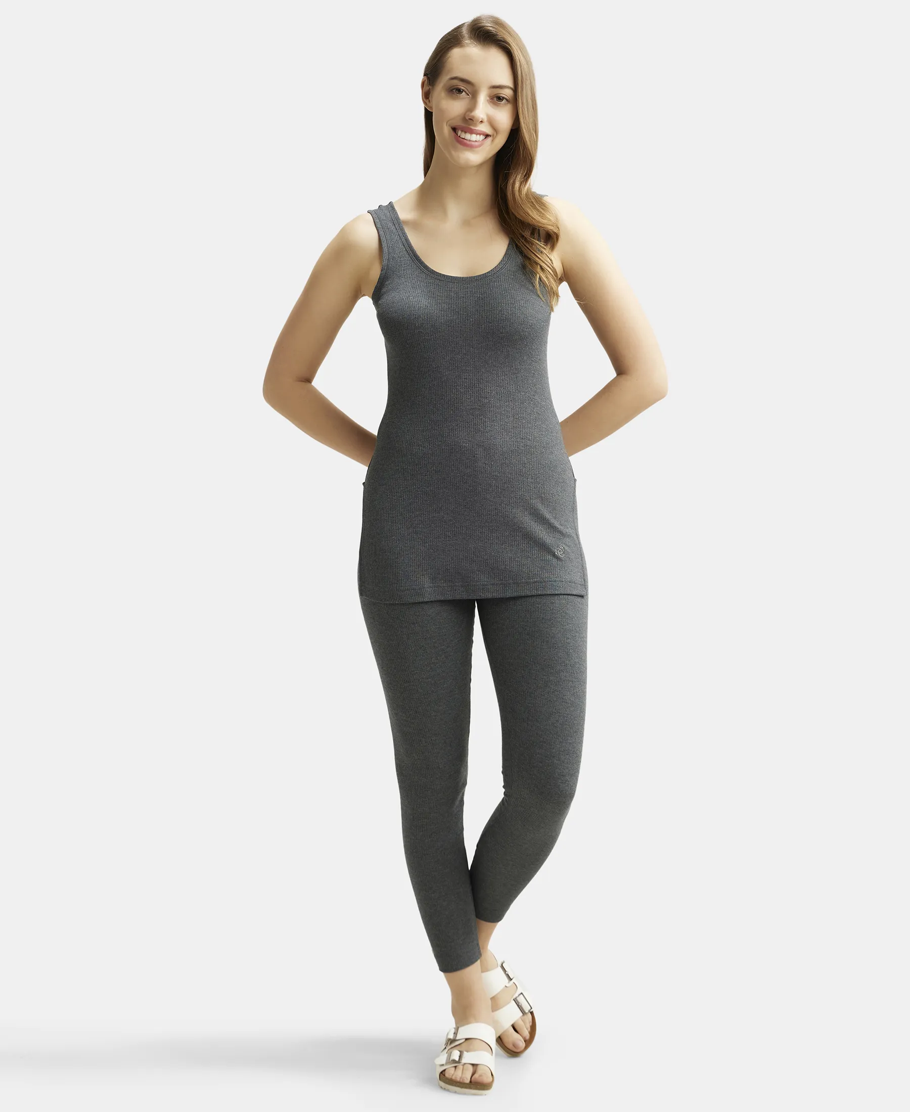 Extra Warmth Super Combed Cotton Rich Thermal Tank Top with StayWarm Technology - Charcoal Melange - Image 4
