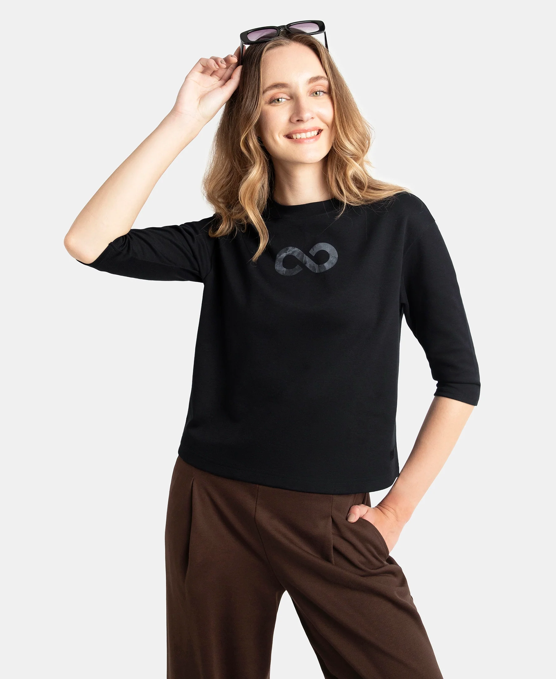 Super Combed Cotton Rich Three Quarter Sleeve Graphic Printed T-Shirt - Deep Black - Image 3