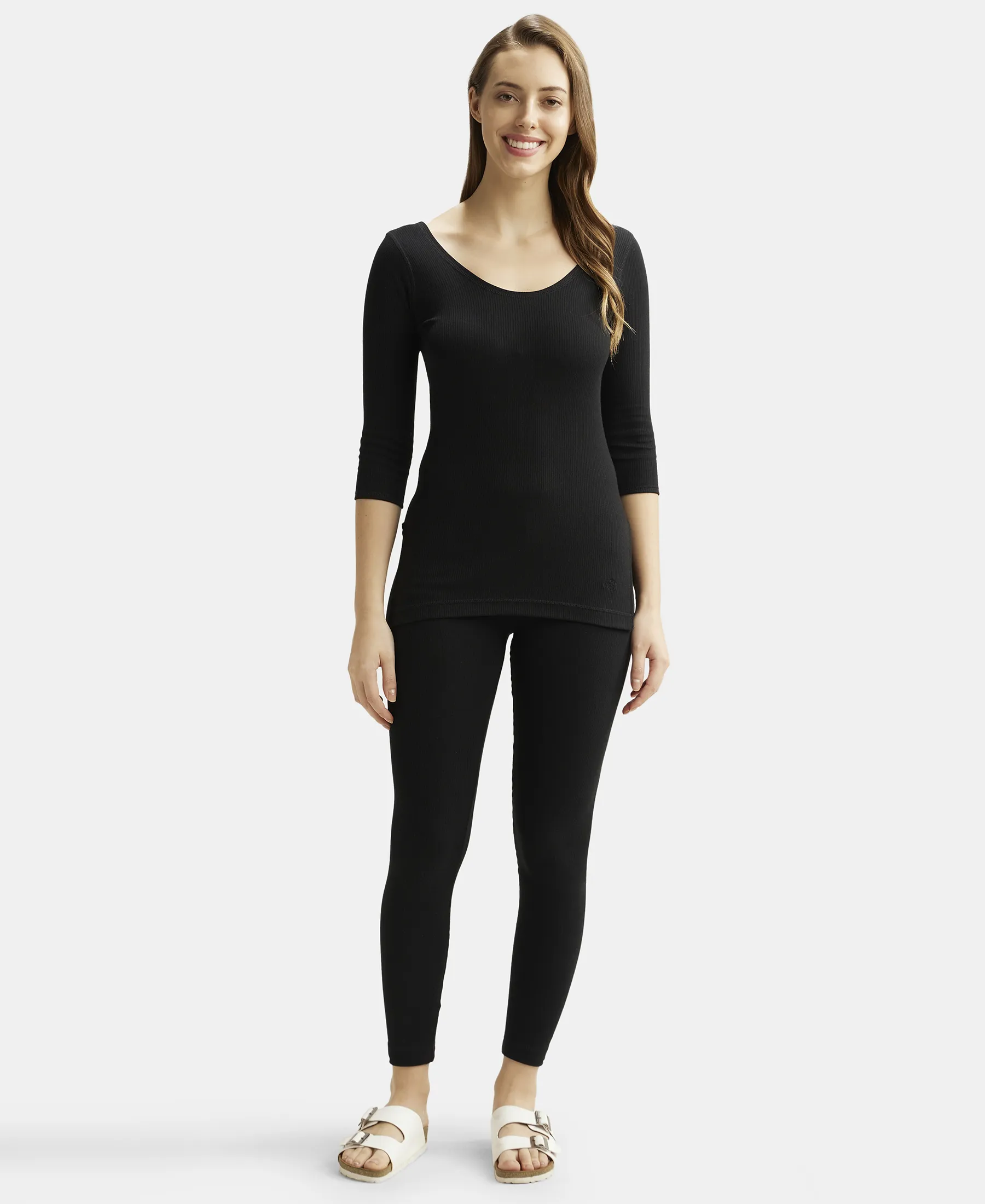 Extra Warmth Super Combed Cotton Rich Three Quarter Sleeve Thermal Top with StayWarm Technology - Black - Image 4