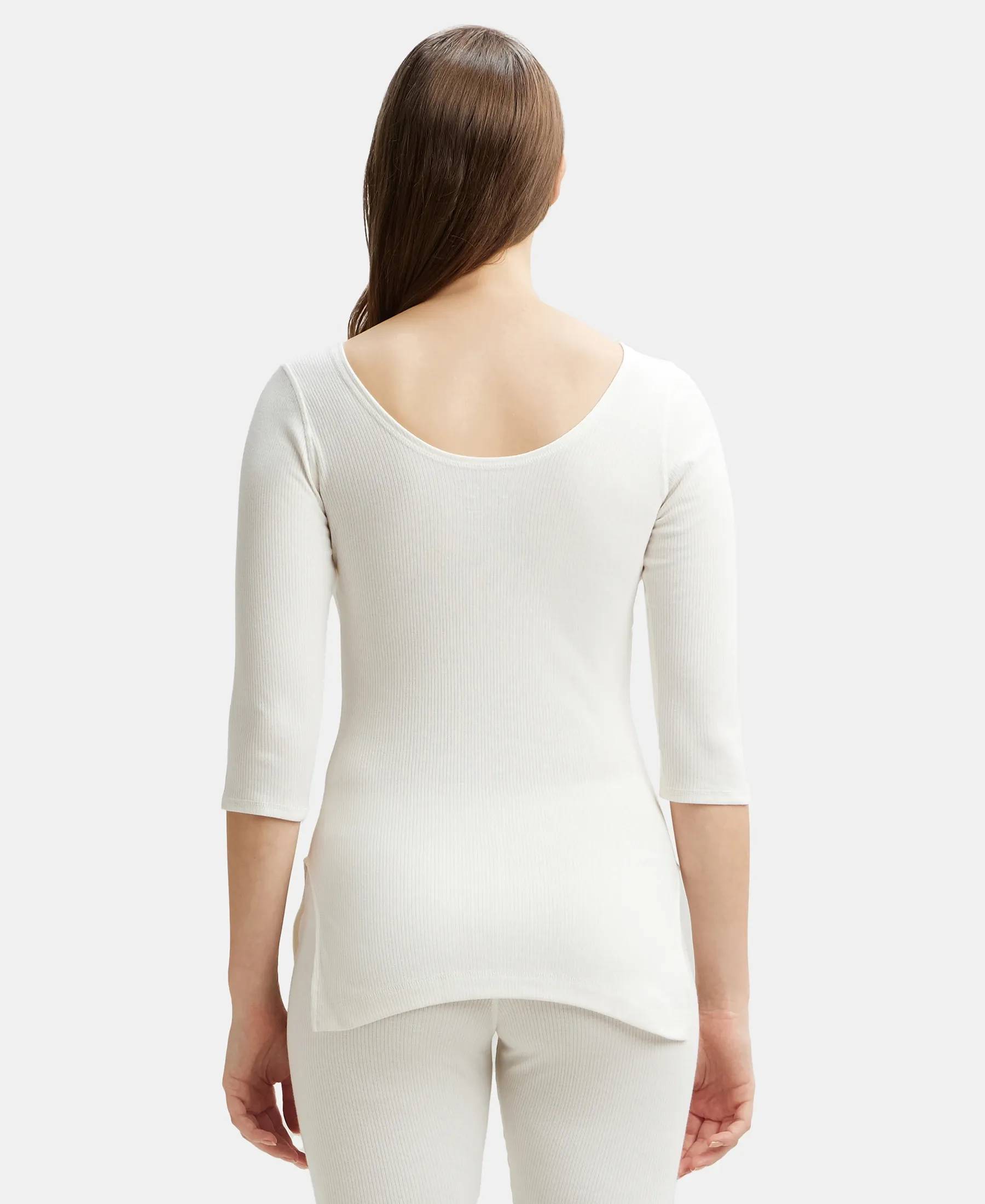 Extra Warmth Super Combed Cotton Rich Three Quarter Sleeve Thermal Top with StayWarm Technology - Off White - Image 3