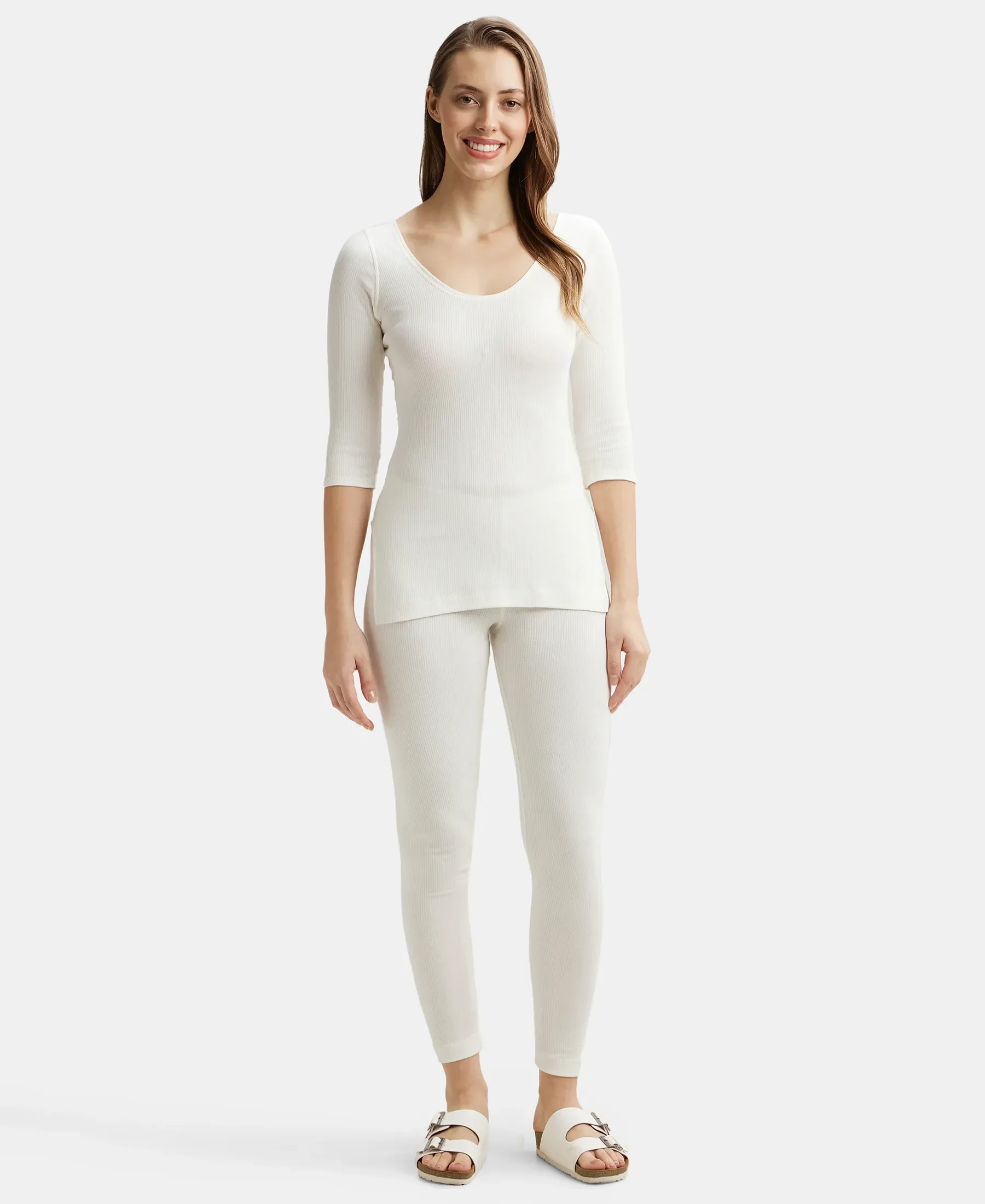 Extra Warmth Super Combed Cotton Rich Three Quarter Sleeve Thermal Top with StayWarm Technology - Off White - Image 4