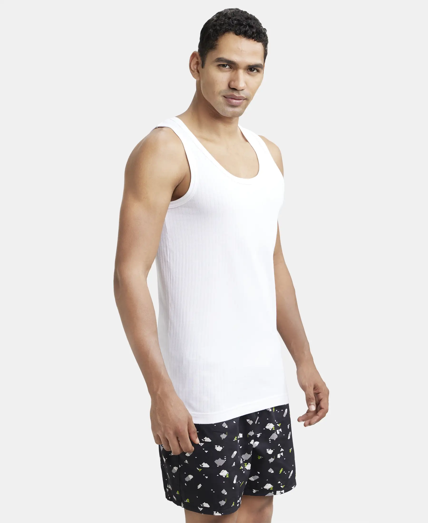 Super Combed Cotton Round Neck Sleeveless Vest - White - Image 2