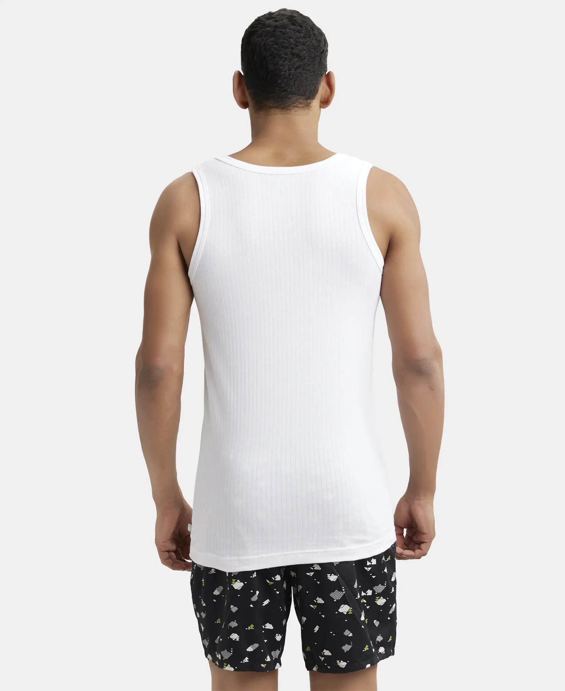 Super Combed Cotton Round Neck Sleeveless Vest - White - Image 3