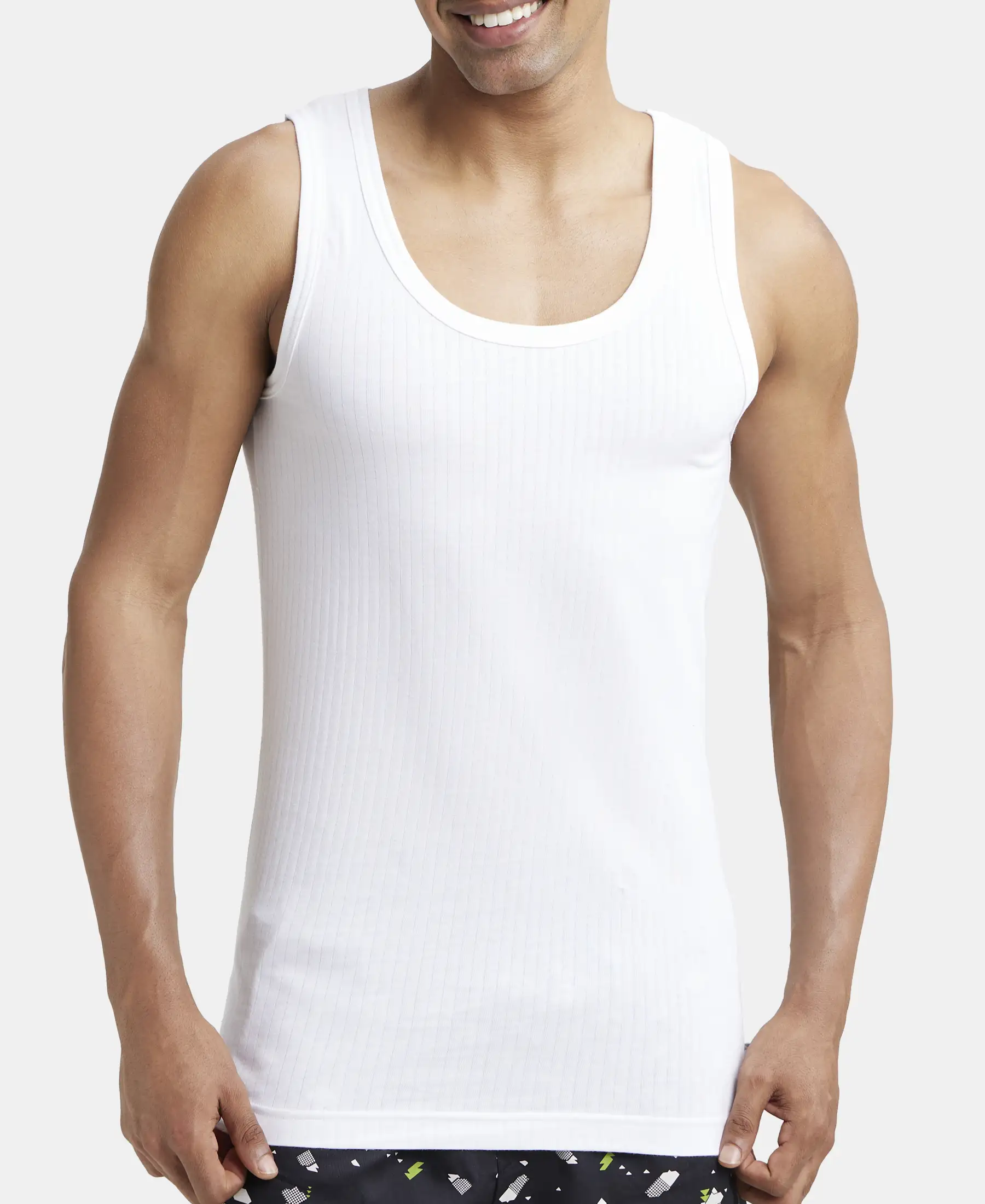 Super Combed Cotton Round Neck Sleeveless Vest - White - Image 6