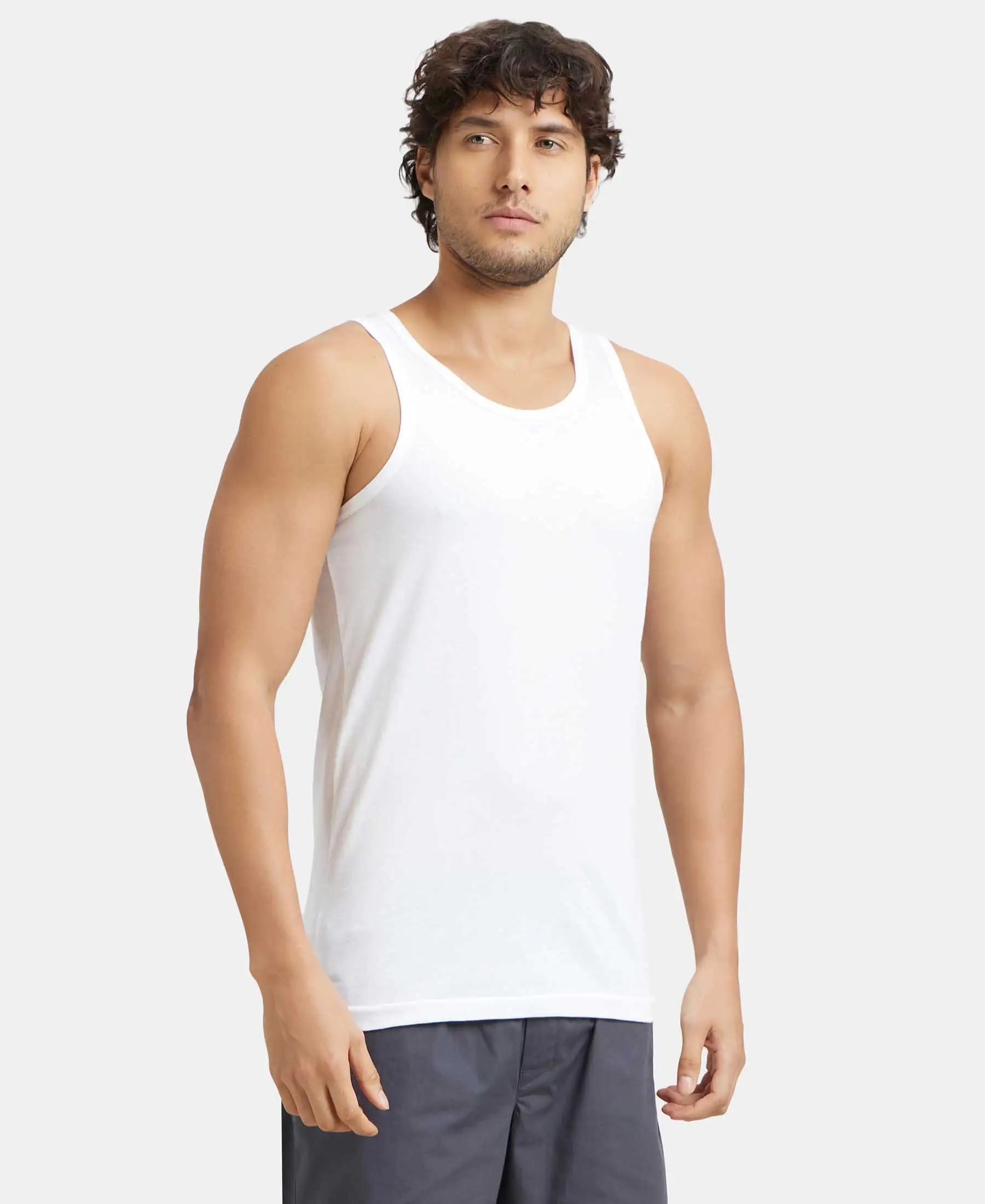 Super Combed Cotton Round Neck Sleeveless Vest - White - Image 2
