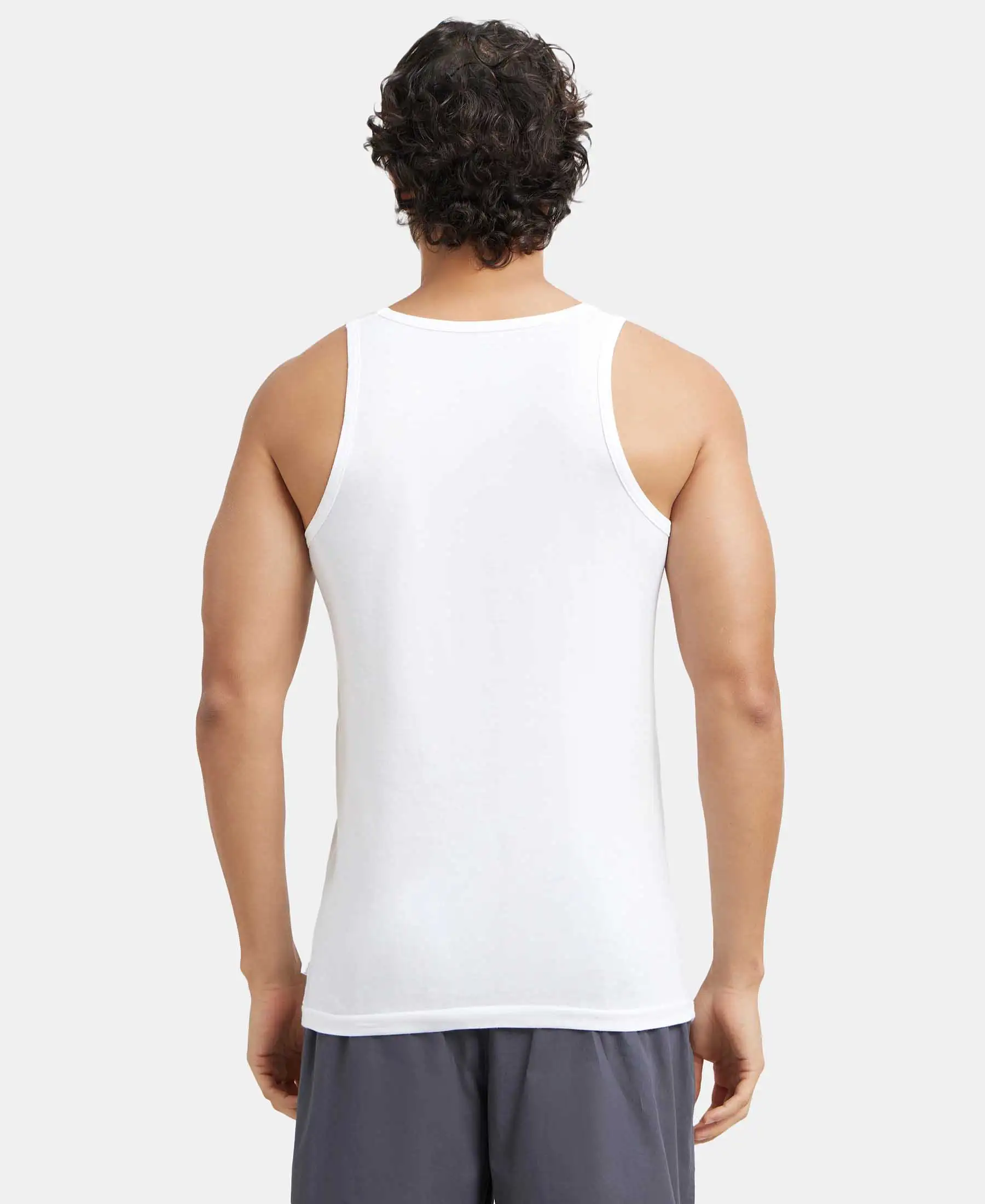 Super Combed Cotton Round Neck Sleeveless Vest - White - Image 3