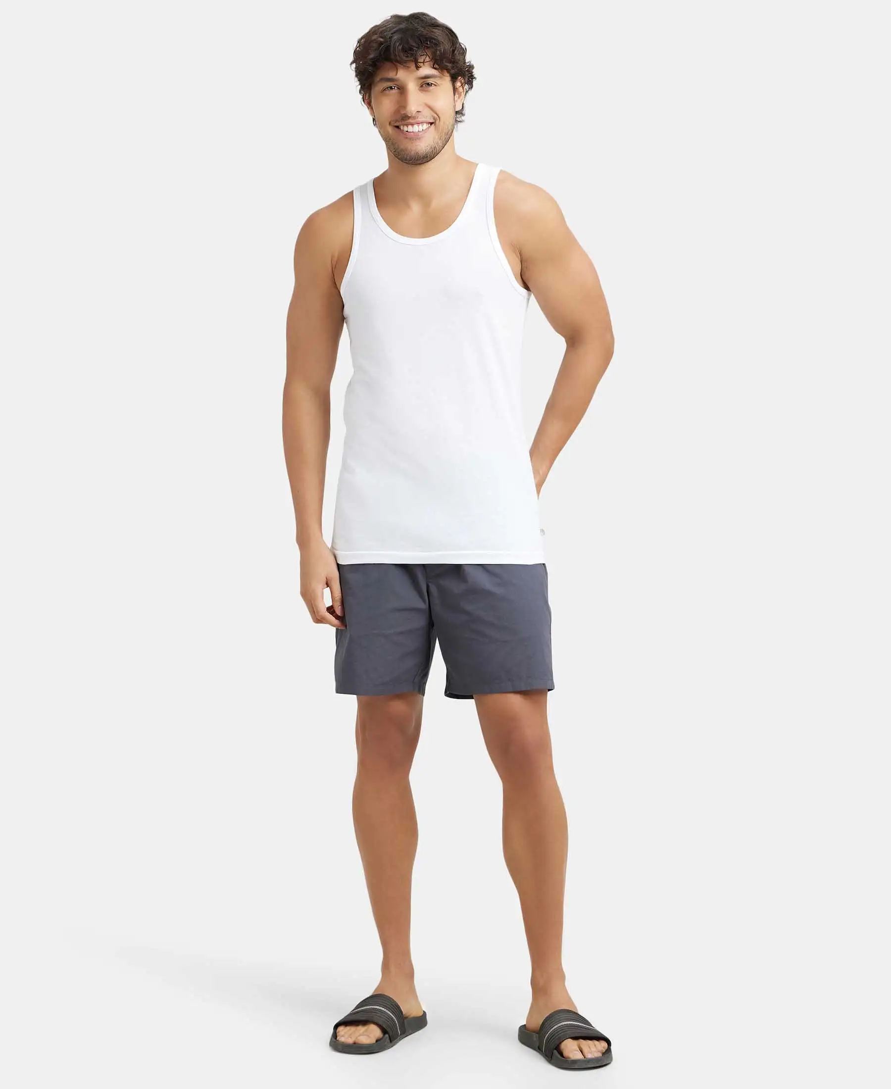 Super Combed Cotton Round Neck Sleeveless Vest - White - Image 4