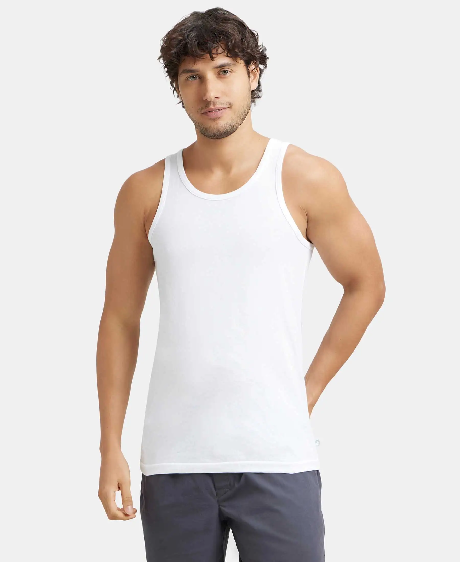 Super Combed Cotton Round Neck Sleeveless Vest - White - Image 5