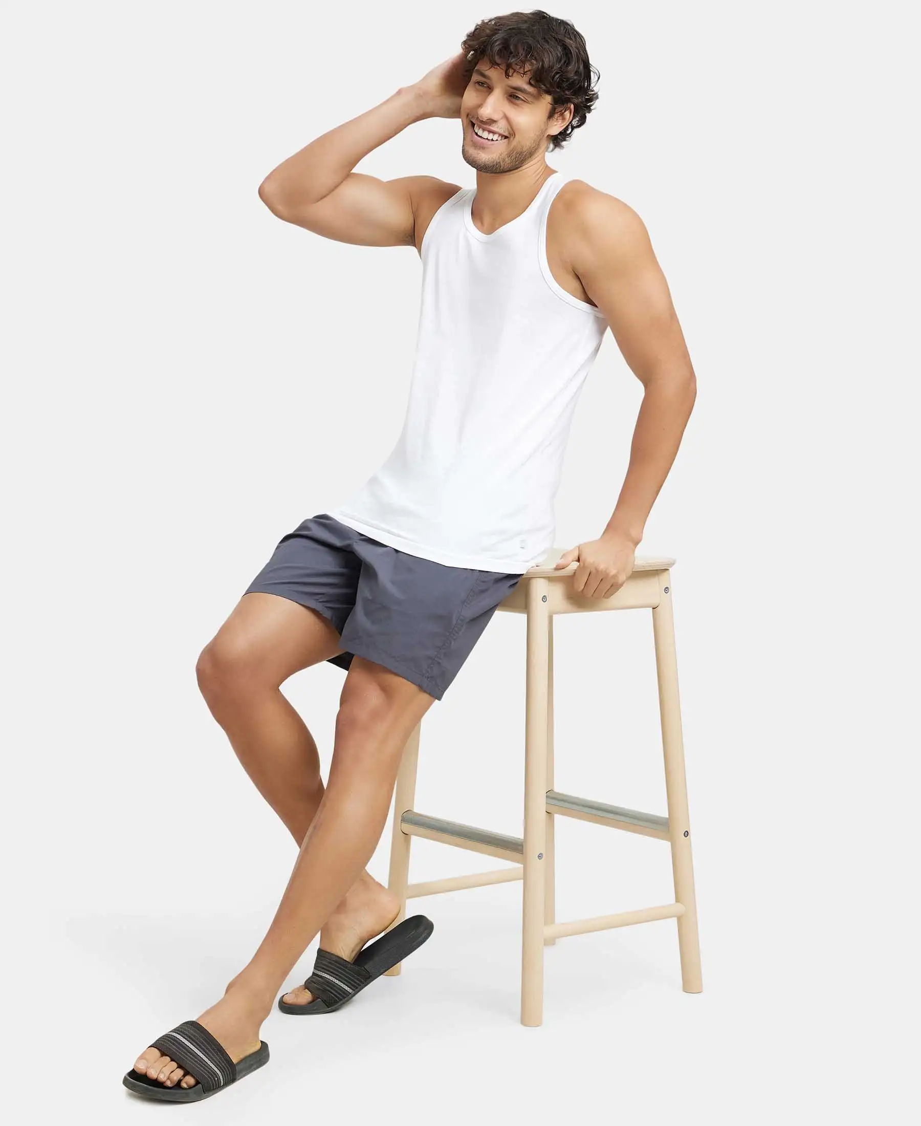 Super Combed Cotton Round Neck Sleeveless Vest - White - Image 6