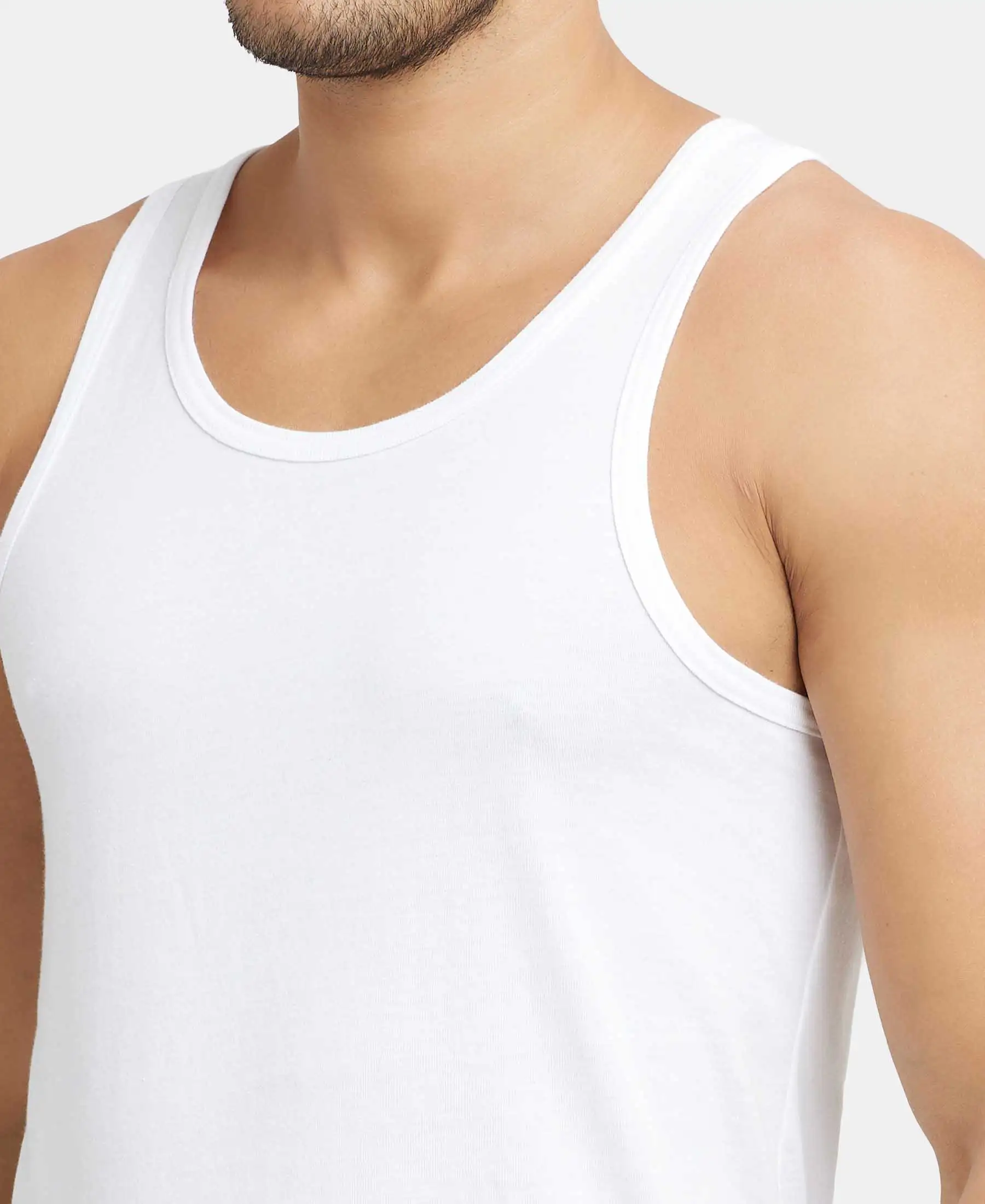 Super Combed Cotton Round Neck Sleeveless Vest - White - Image 7