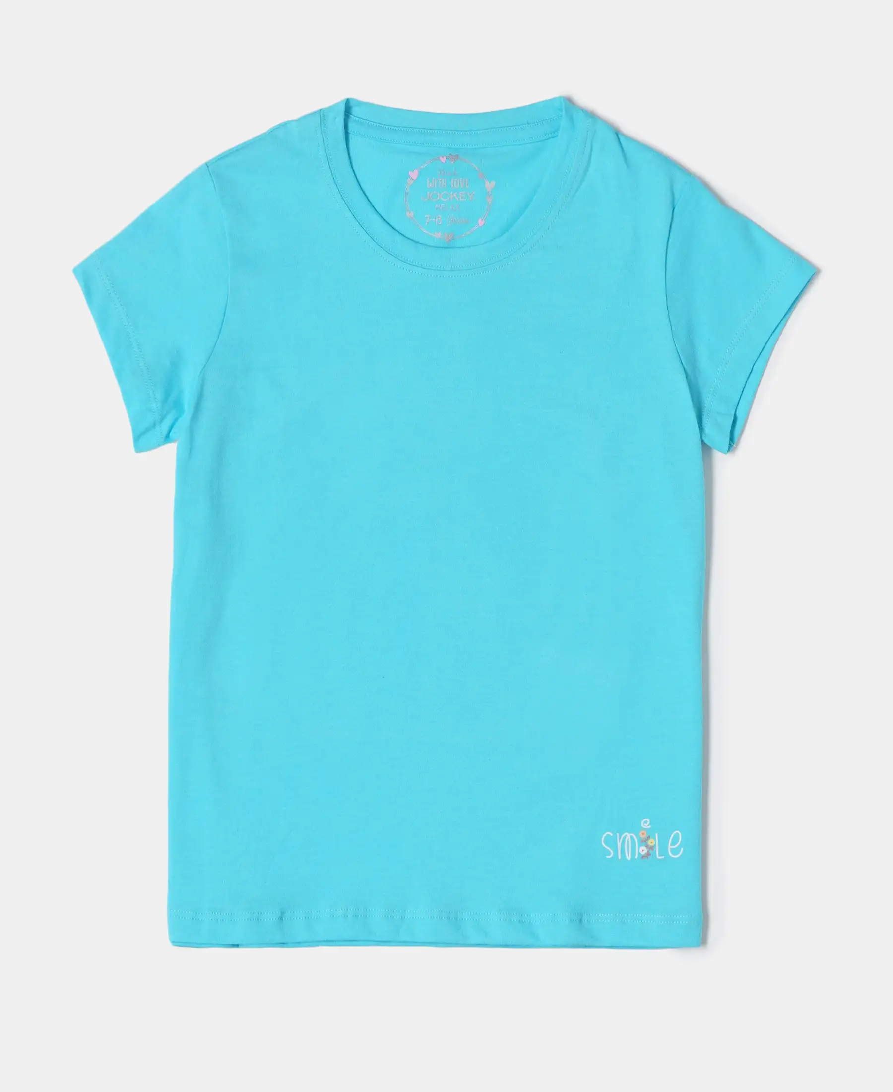 Girl's Super Combed Cotton Short Sleeve T-Shirt and Printed Shorts Set - Blue Curacao - Image 3