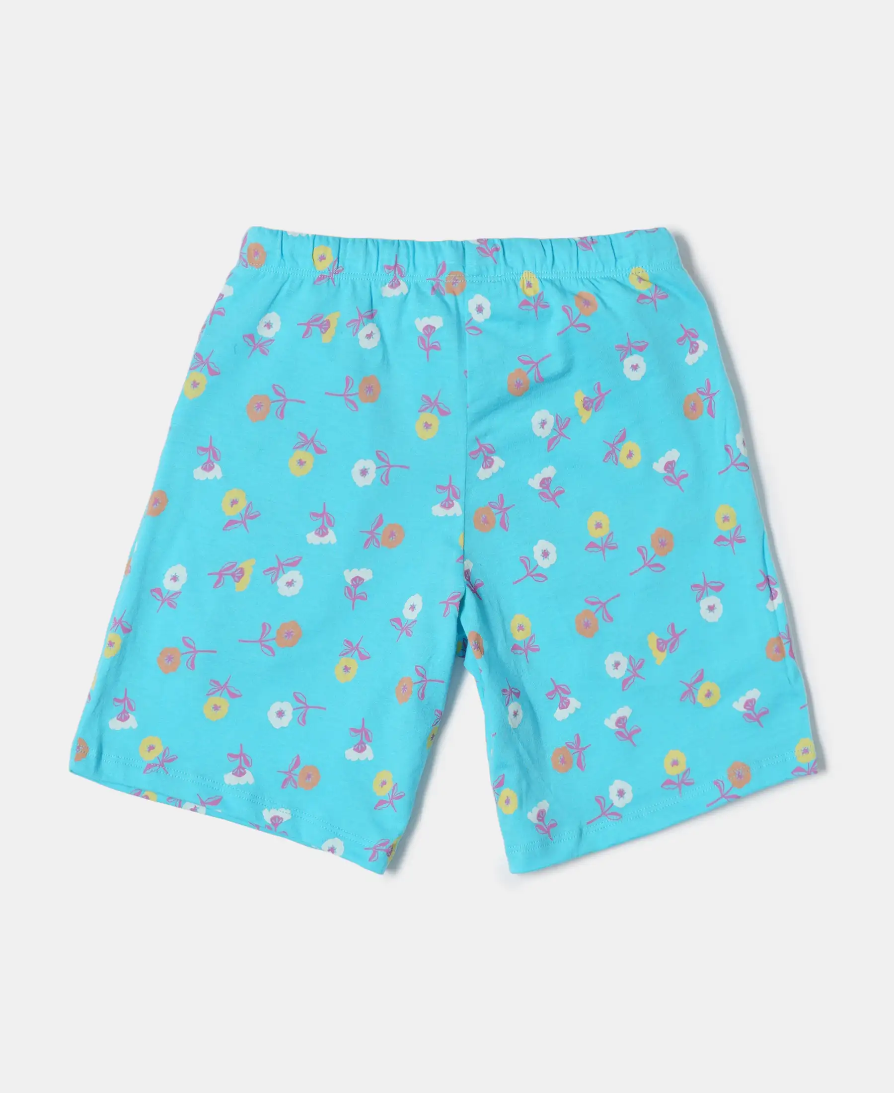 Girl's Super Combed Cotton Short Sleeve T-Shirt and Printed Shorts Set - Blue Curacao - Image 7