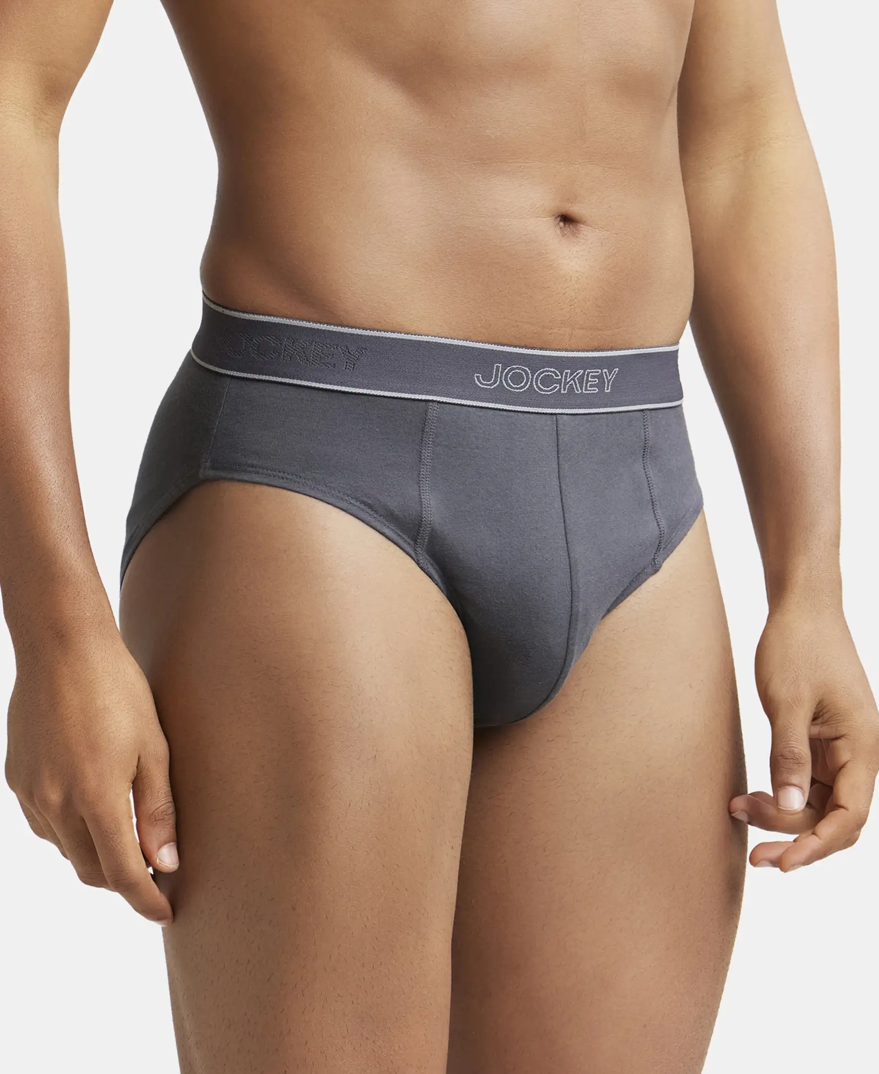 Super Combed Cotton Solid Brief with Stay Fresh Treatment - Asphalt - Image 2