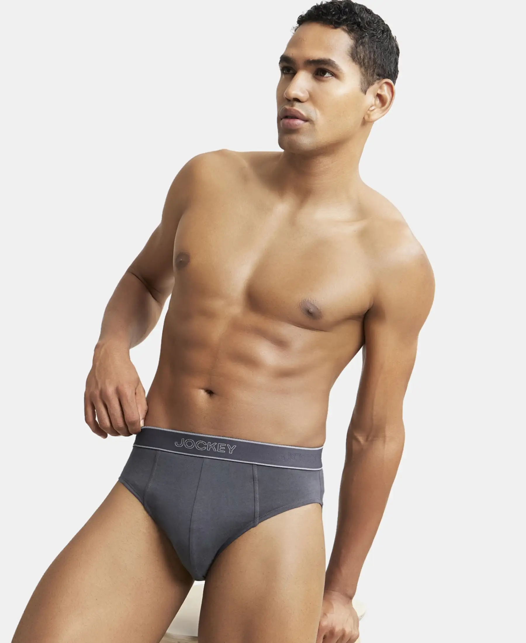 Super Combed Cotton Solid Brief with Stay Fresh Treatment - Asphalt - Image 5