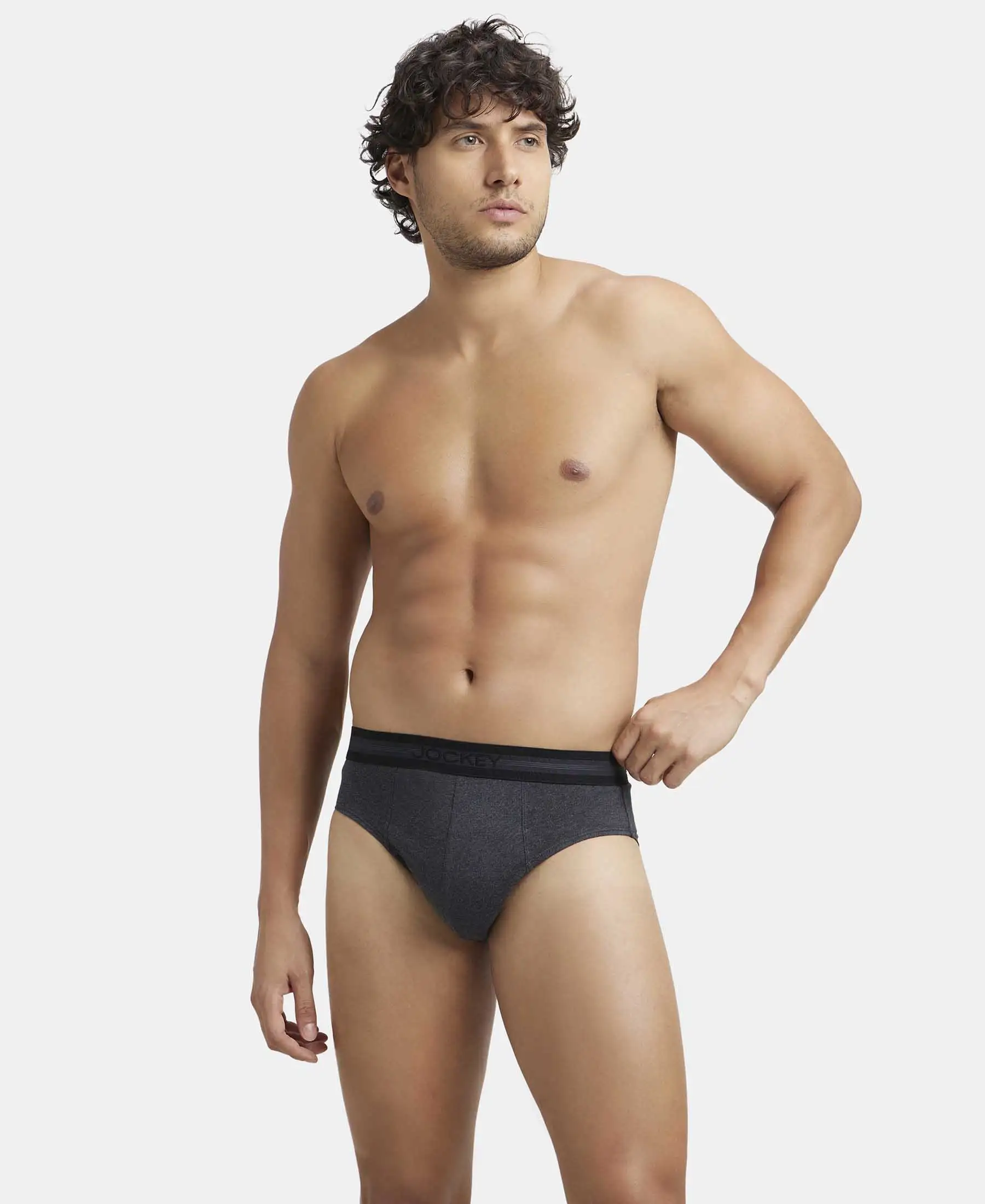 Super Combed Cotton Solid Brief with Stay Fresh Treatment - Black Melange - Image 5