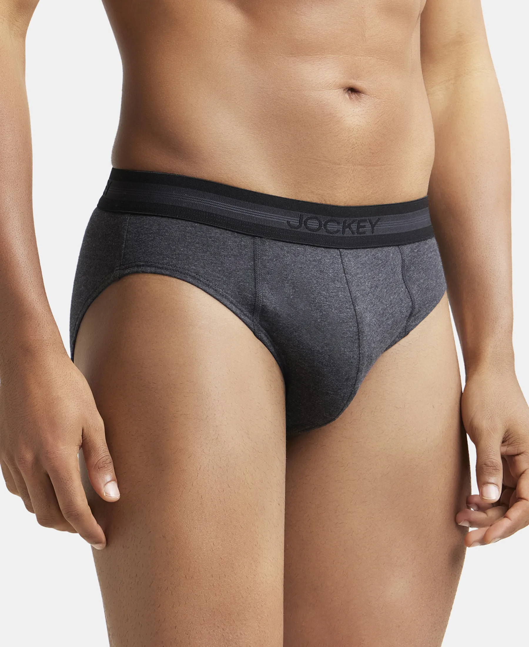 Super Combed Cotton Solid Brief with Stay Fresh Treatment - Black Melange (Pack of 2) - Image 2