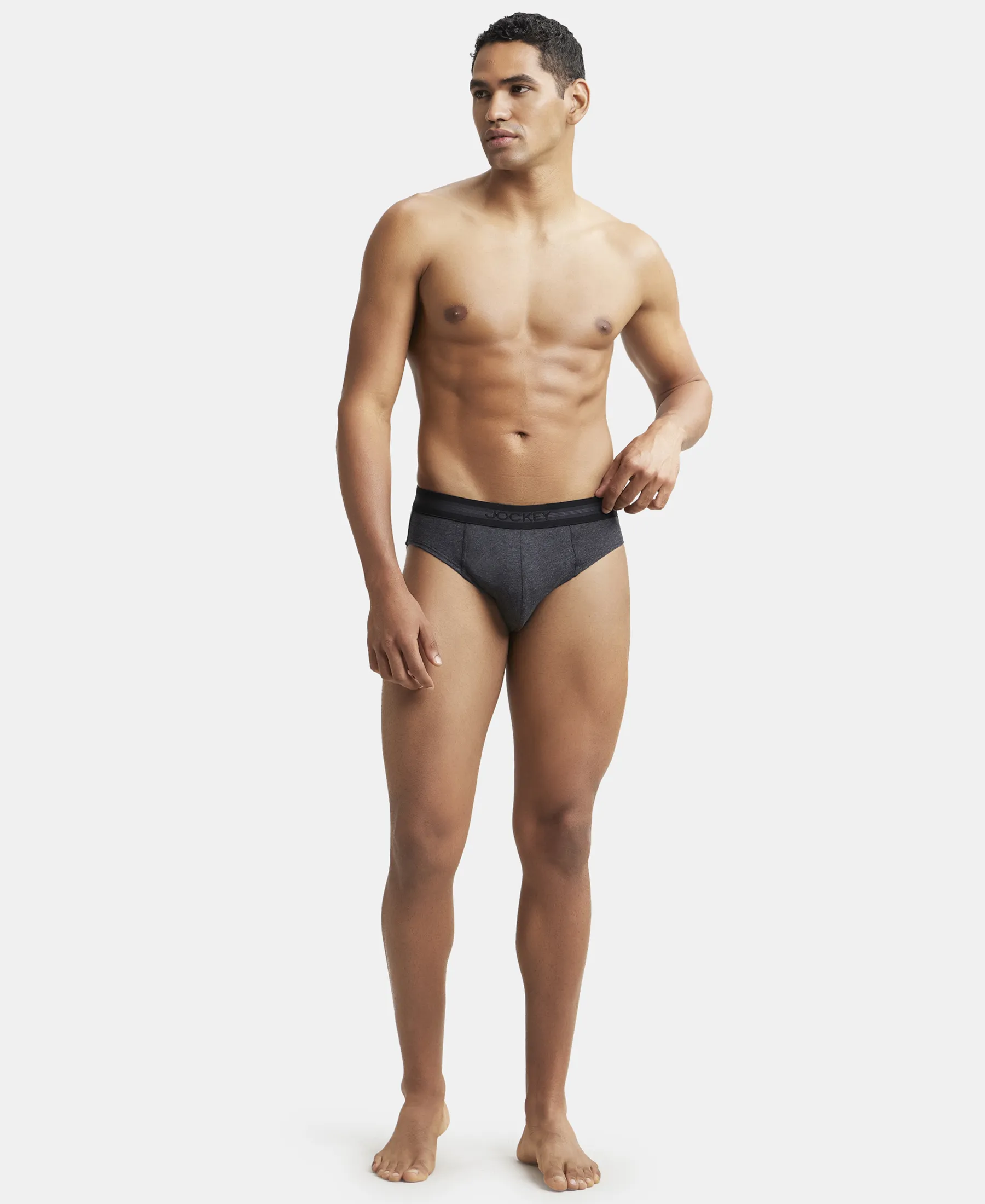 Super Combed Cotton Solid Brief with Stay Fresh Treatment - Black Melange (Pack of 2) - Image 4
