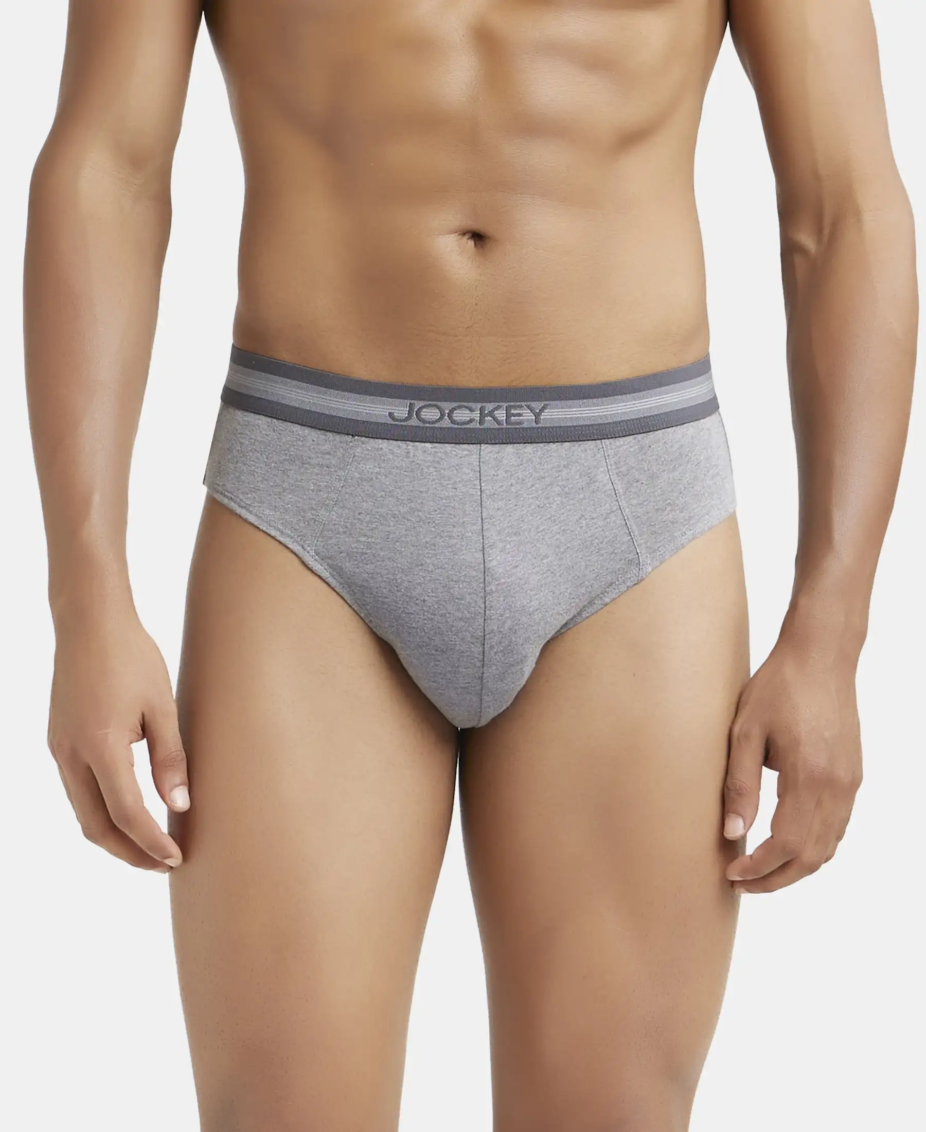 Super Combed Cotton Solid Brief with Stay Fresh Treatment - Mid Grey Melange