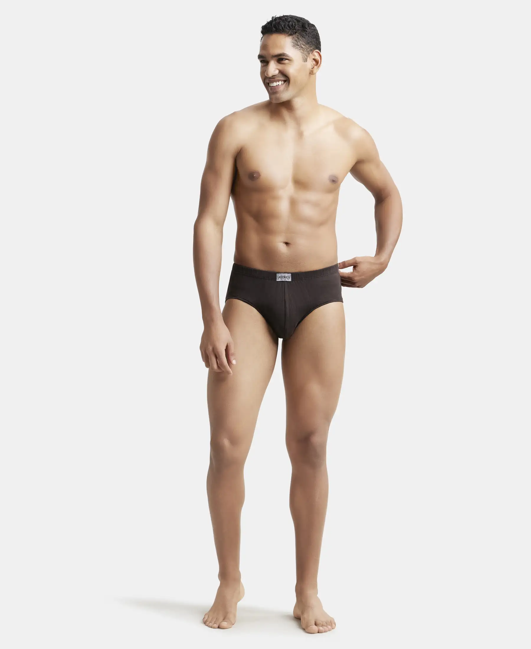 Super Combed Cotton Solid Brief with Ultrasoft Concealed Waistband - Brown - Image 4