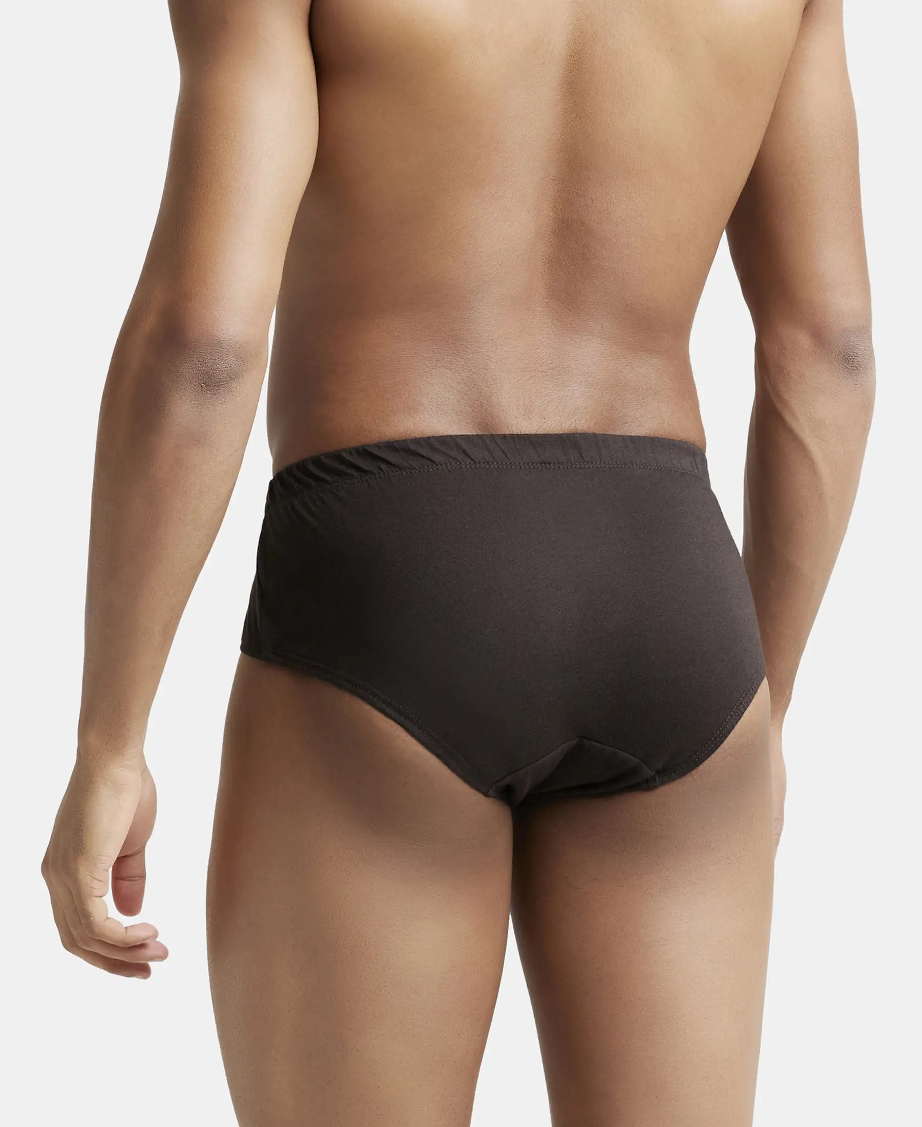 Super Combed Cotton Solid Brief with Ultrasoft Concealed Waistband - Brown (Pack of 3) - Image 3