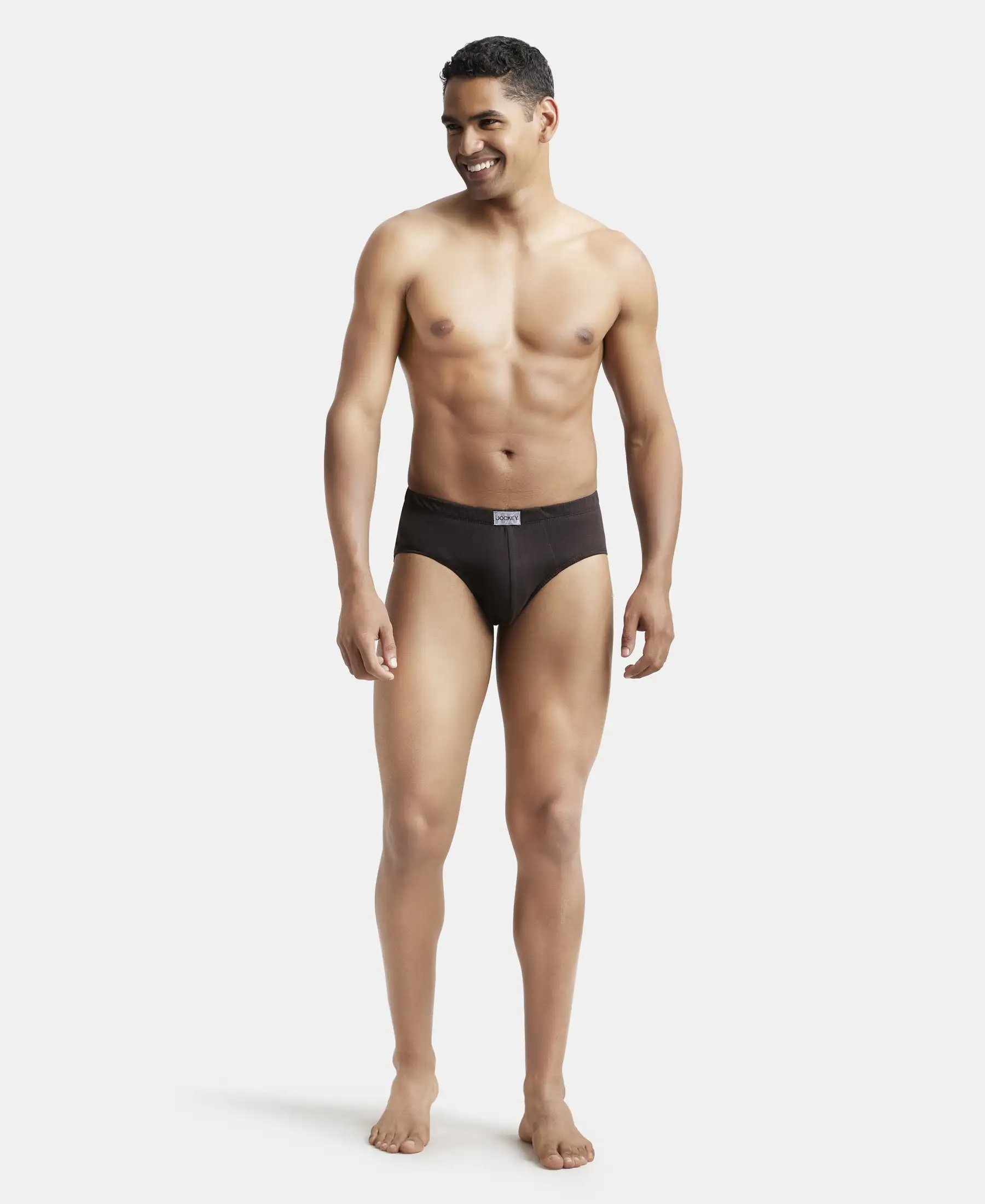 Super Combed Cotton Solid Brief with Ultrasoft Concealed Waistband - Brown (Pack of 3) - Image 4
