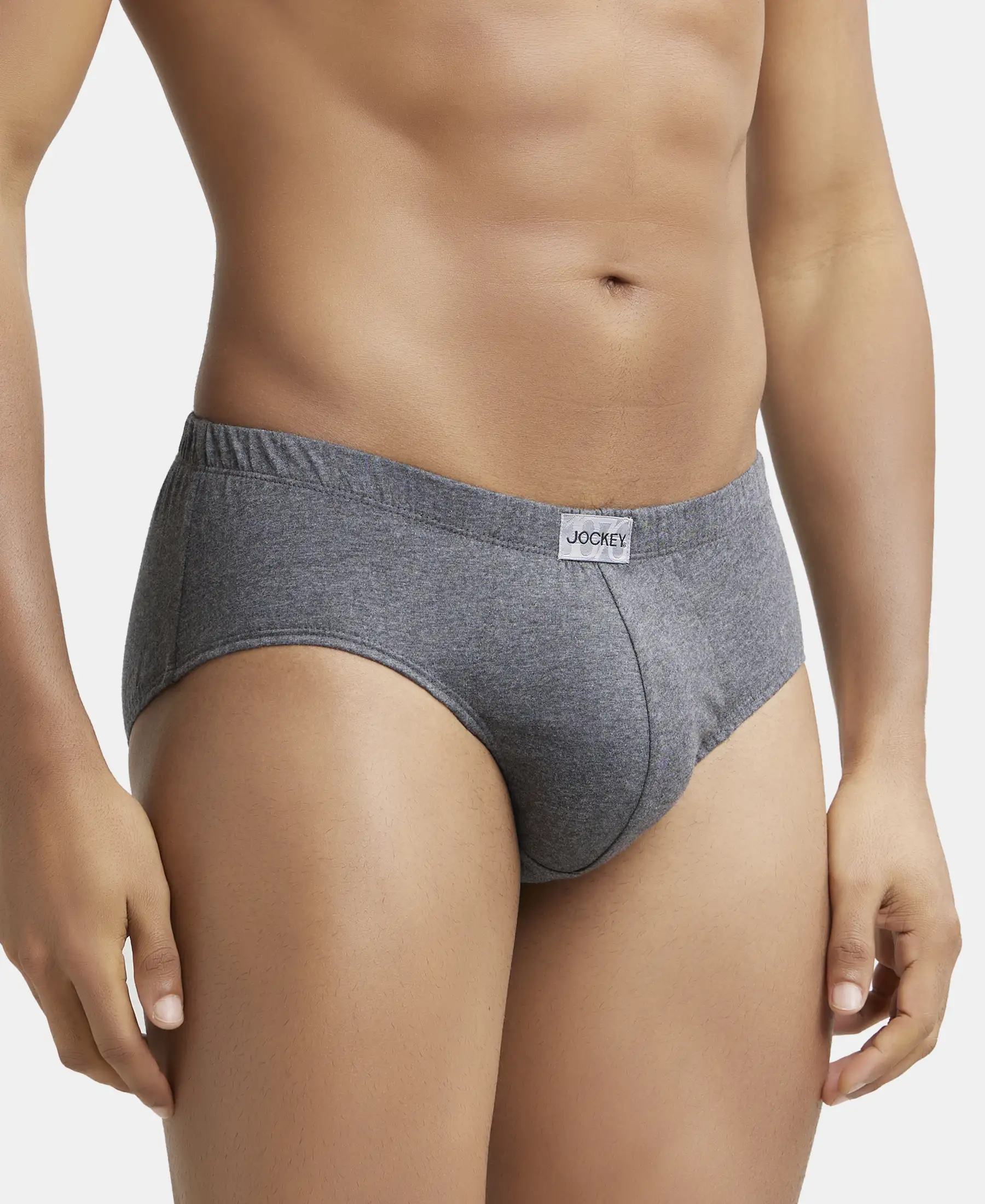 Super Combed Cotton Solid Brief with Ultrasoft Concealed Waistband - Charcoal Melange - Image 2