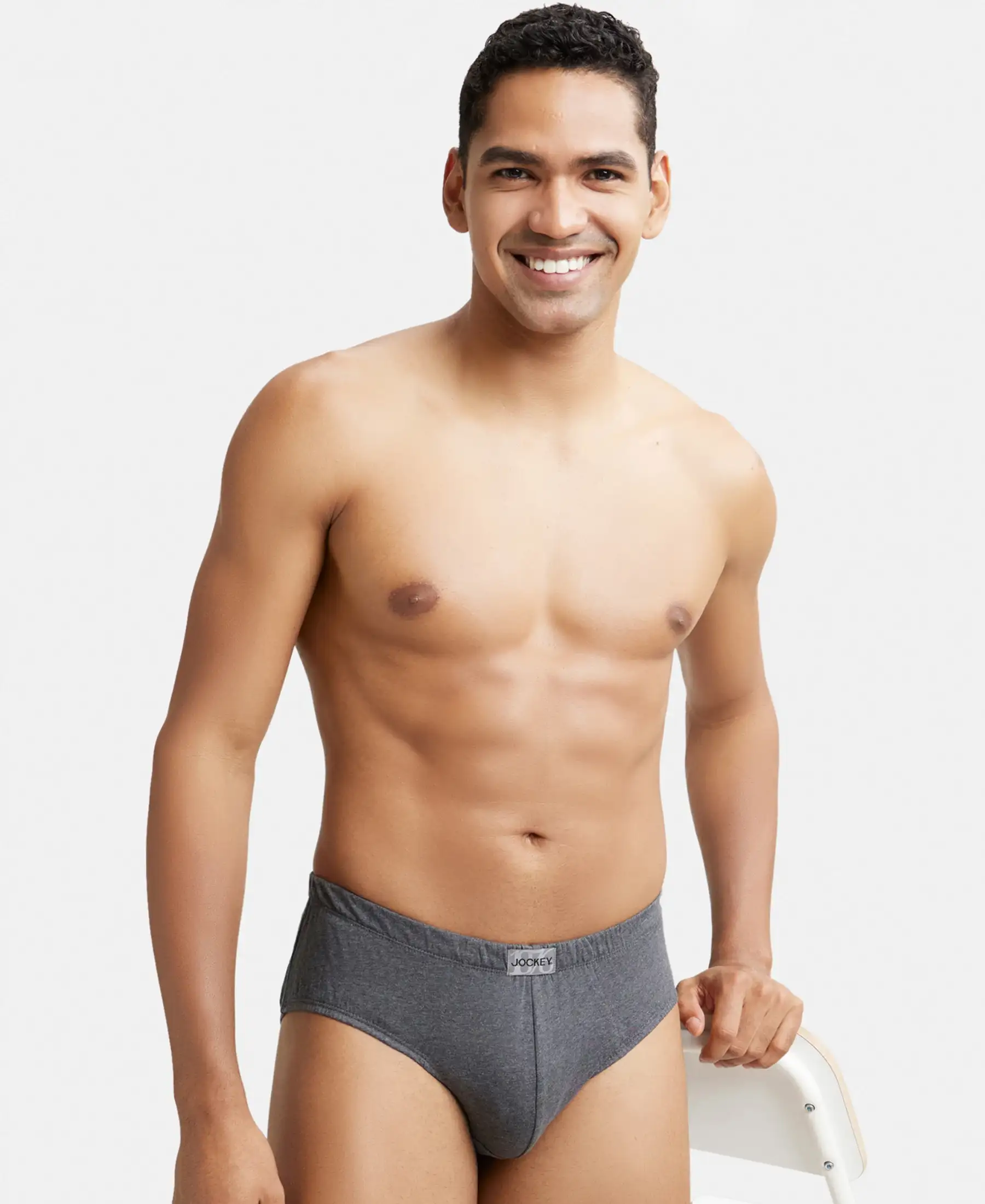 Super Combed Cotton Solid Brief with Ultrasoft Concealed Waistband - Charcoal Melange (Pack of 2) - Image 8