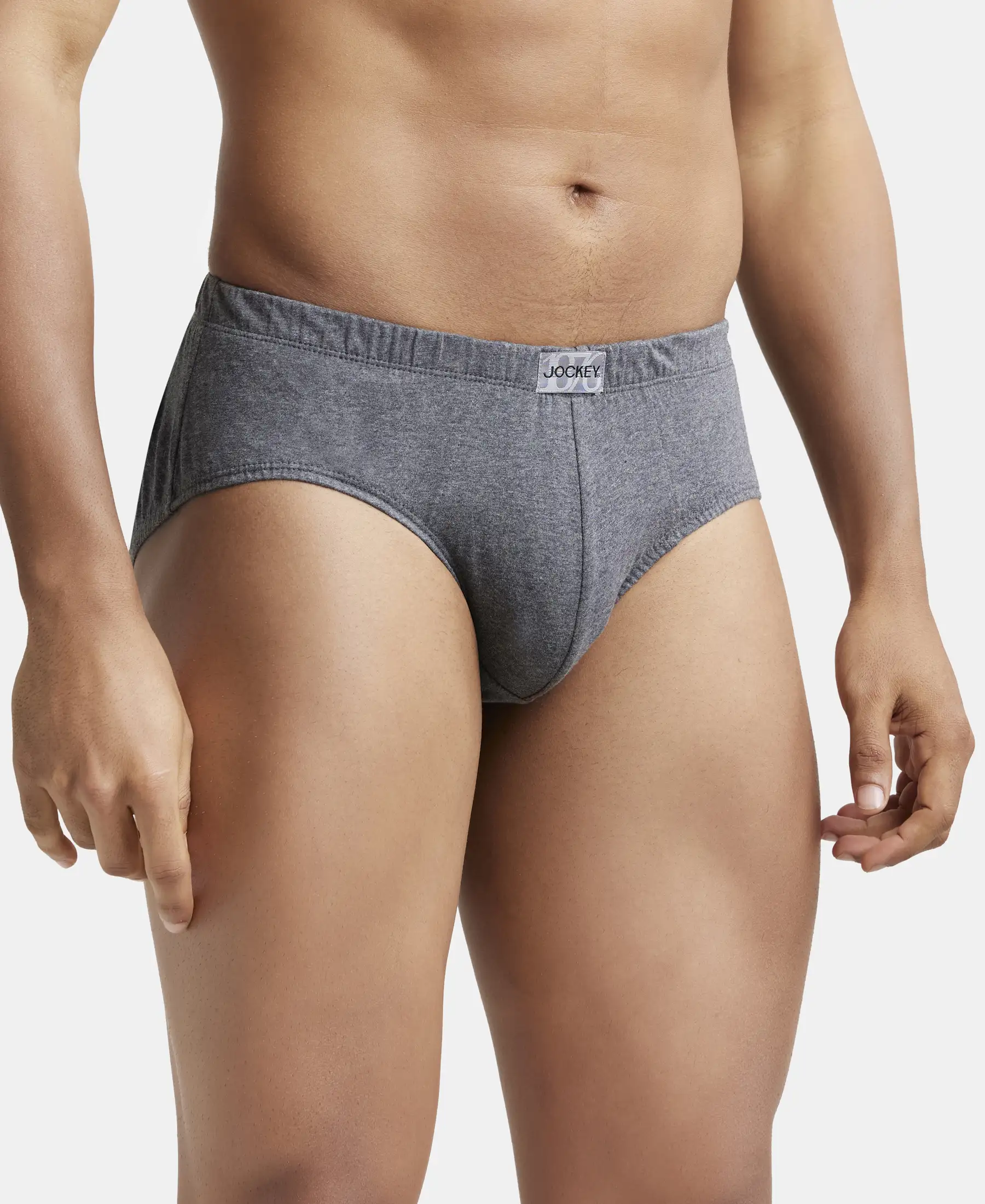 Super Combed Cotton Solid Brief with Ultrasoft Concealed Waistband - Charcoal Melange (Pack of 3) - Image 2
