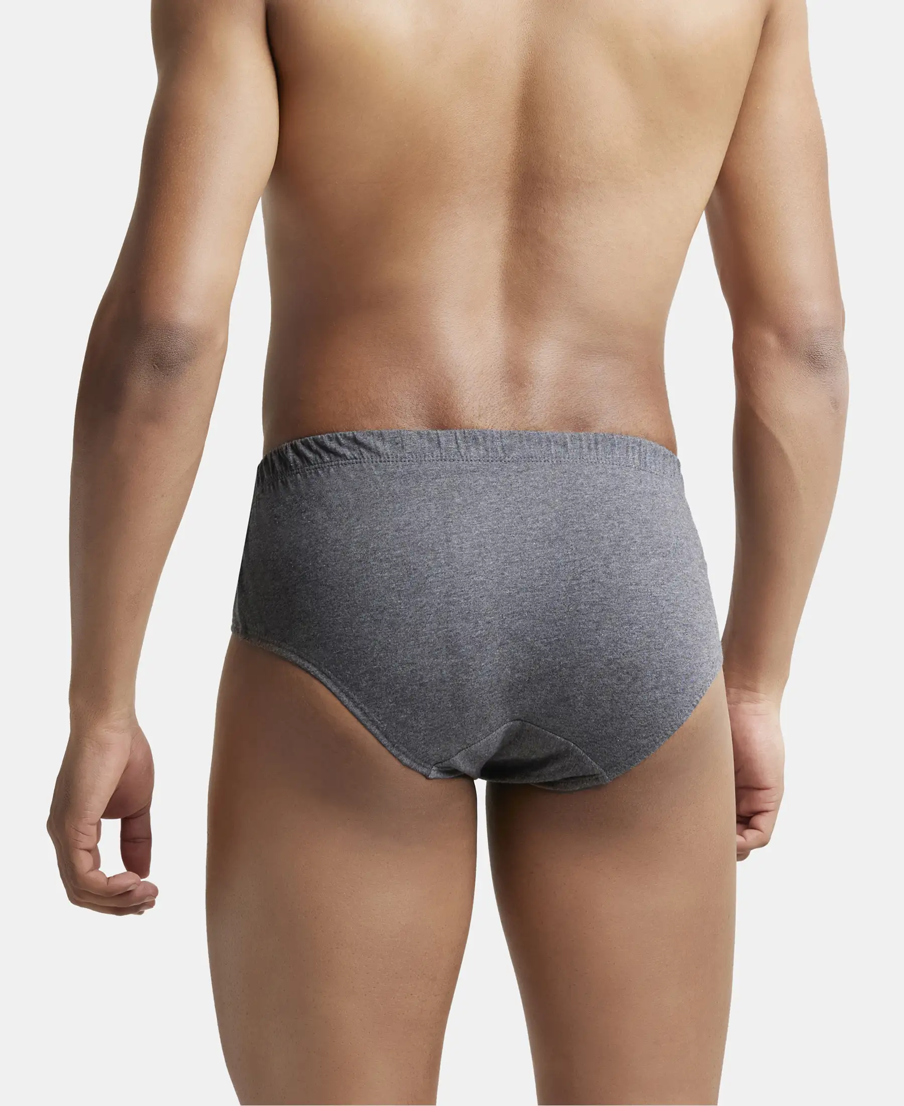Super Combed Cotton Solid Brief with Ultrasoft Concealed Waistband - Charcoal Melange (Pack of 3) - Image 3