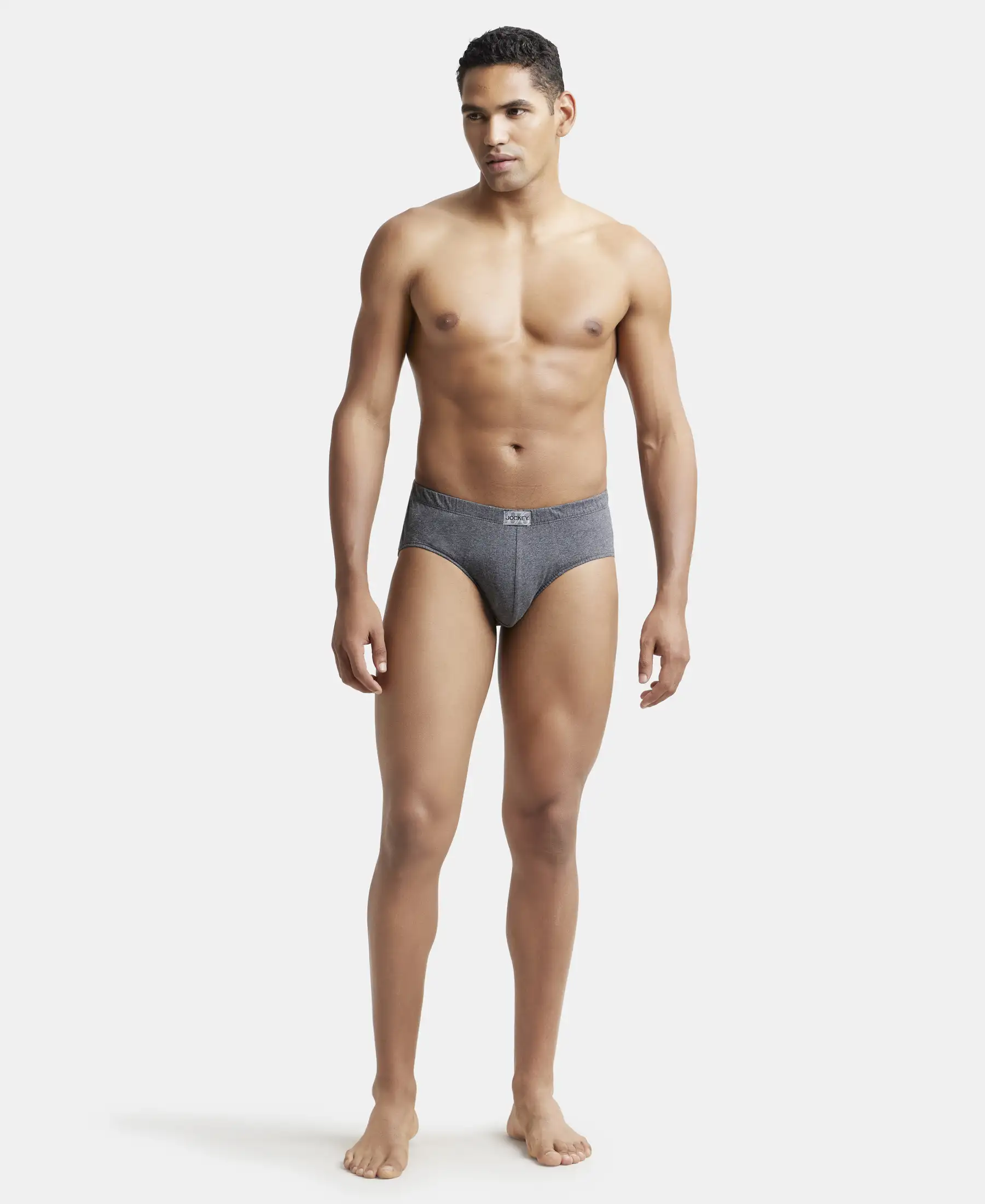 Super Combed Cotton Solid Brief with Ultrasoft Concealed Waistband - Charcoal Melange (Pack of 3) - Image 4
