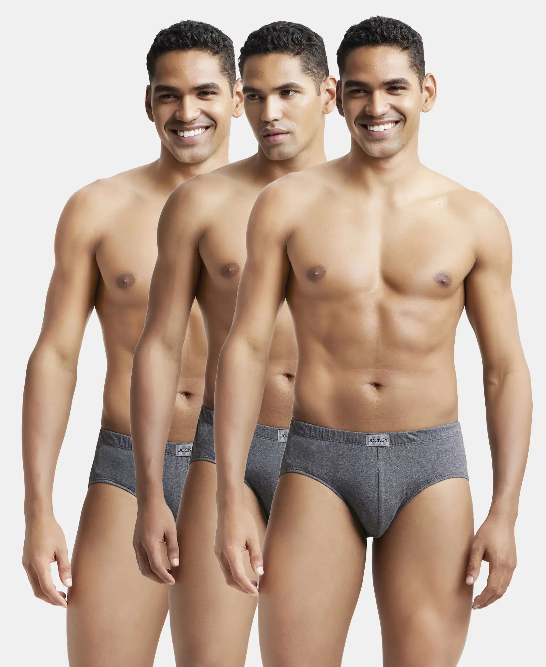 Super Combed Cotton Solid Brief with Ultrasoft Concealed Waistband - Charcoal Melange (Pack of 3) - Image 5