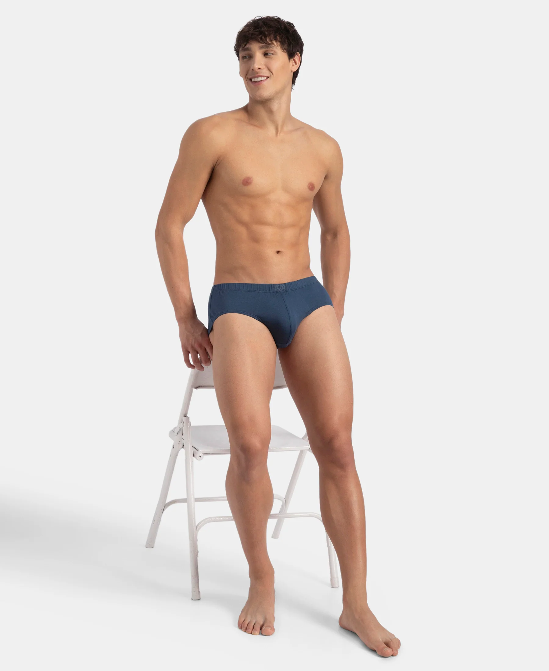 Super Combed Cotton Solid Brief with Ultrasoft Concealed Waistband - Dark Denim (Pack of 3) - Image 7