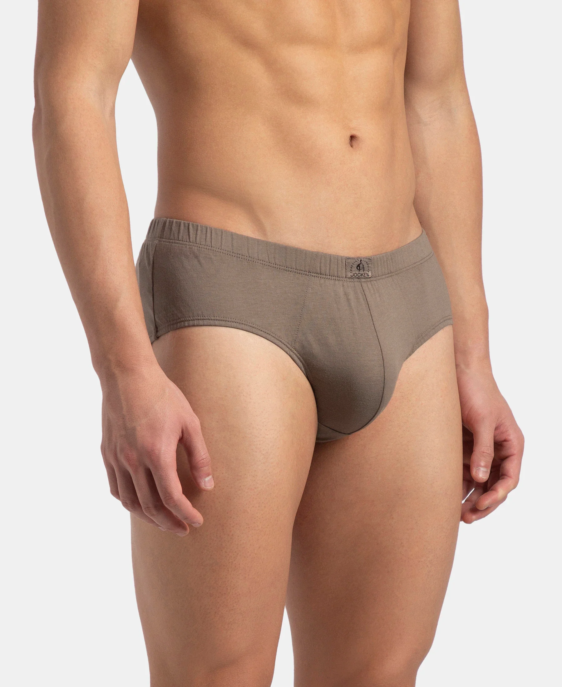 Super Combed Cotton Solid Brief with Ultrasoft Concealed Waistband - Dark Khaki (Pack of 3) - Image 2