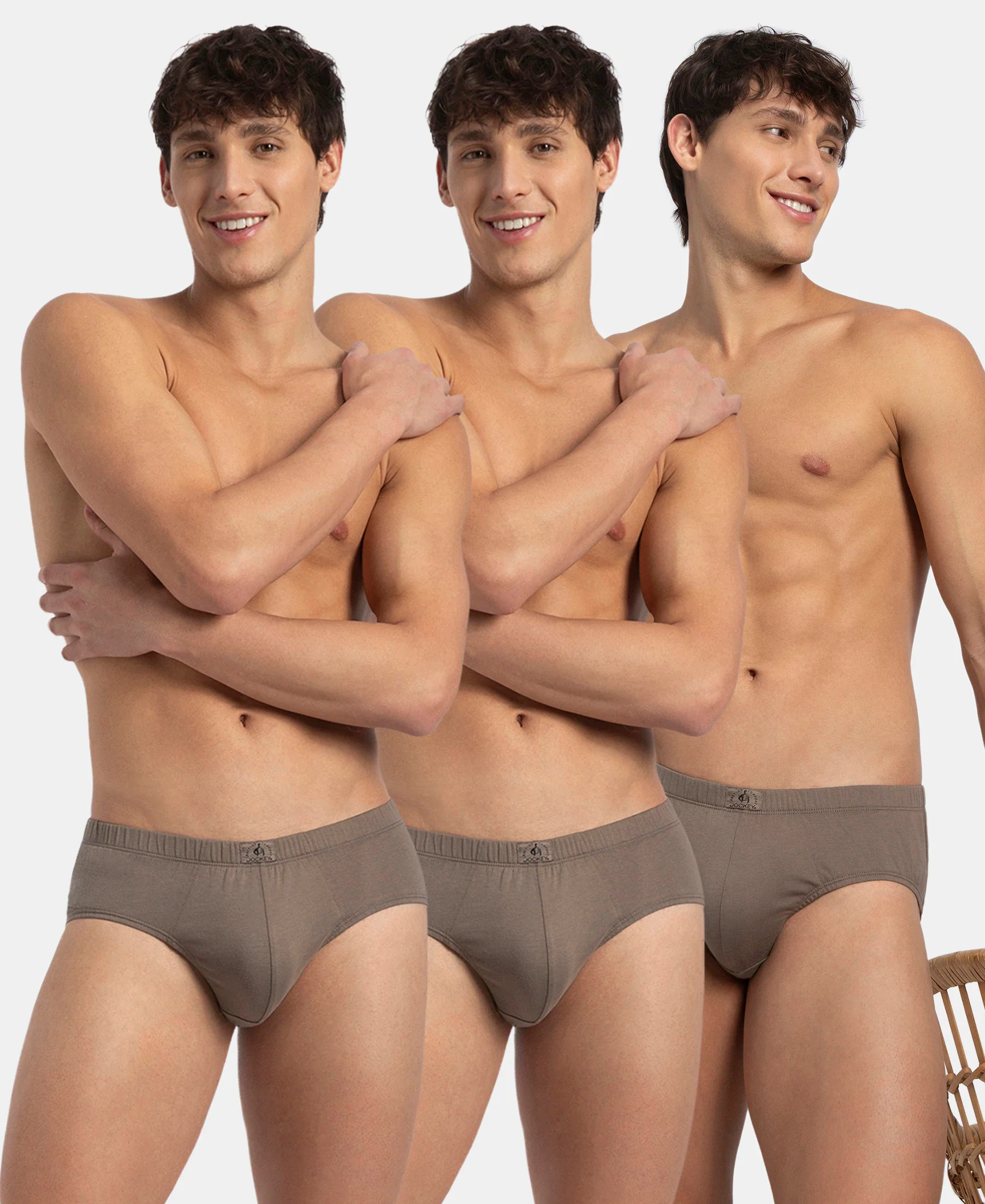 Super Combed Cotton Solid Brief with Ultrasoft Concealed Waistband - Dark Khaki (Pack of 3) - Image 5