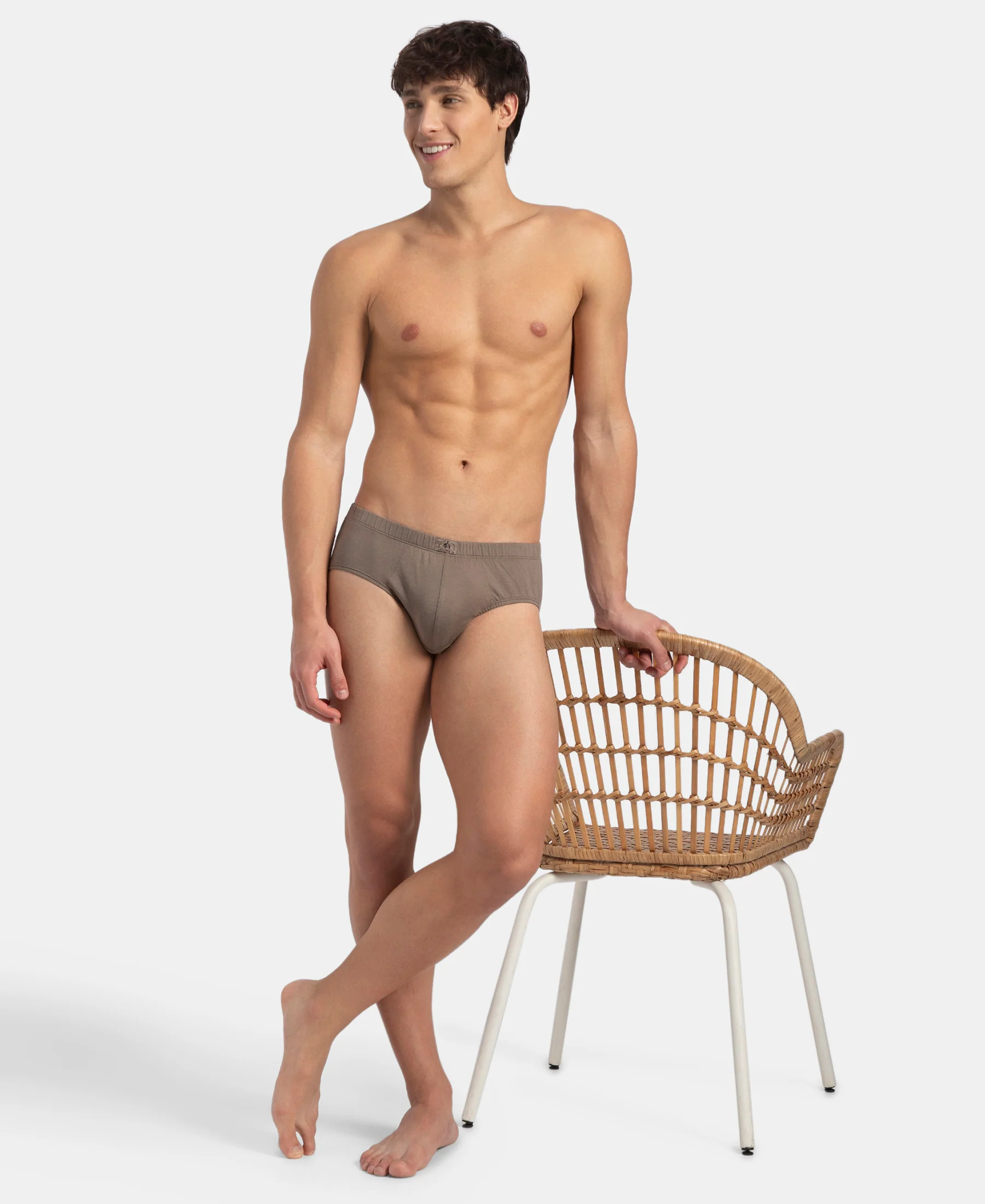 Super Combed Cotton Solid Brief with Ultrasoft Concealed Waistband - Dark Khaki (Pack of 3) - Image 8