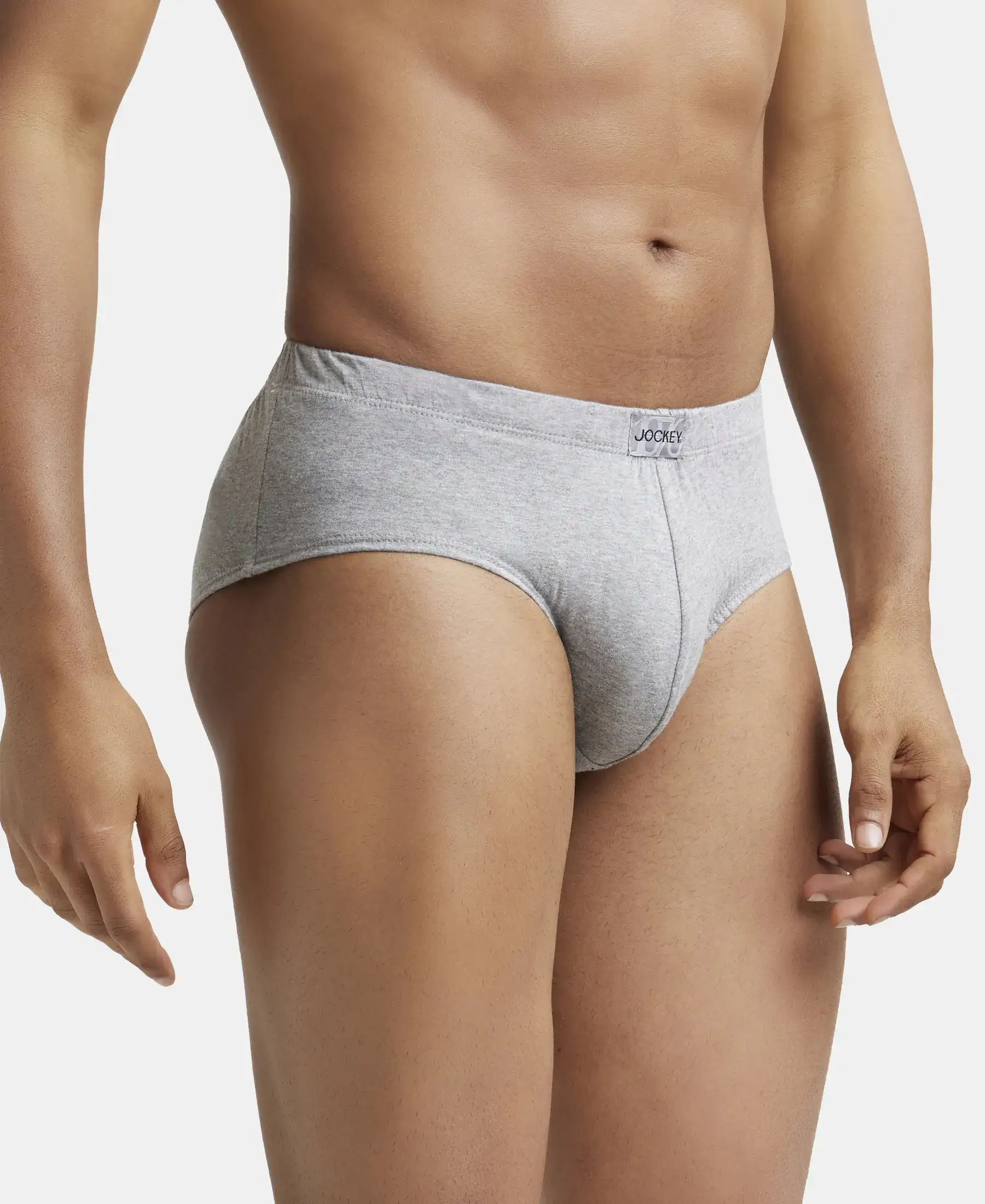 Super Combed Cotton Solid Brief with Ultrasoft Concealed Waistband - Grey Melange (Pack of 2) - Image 2