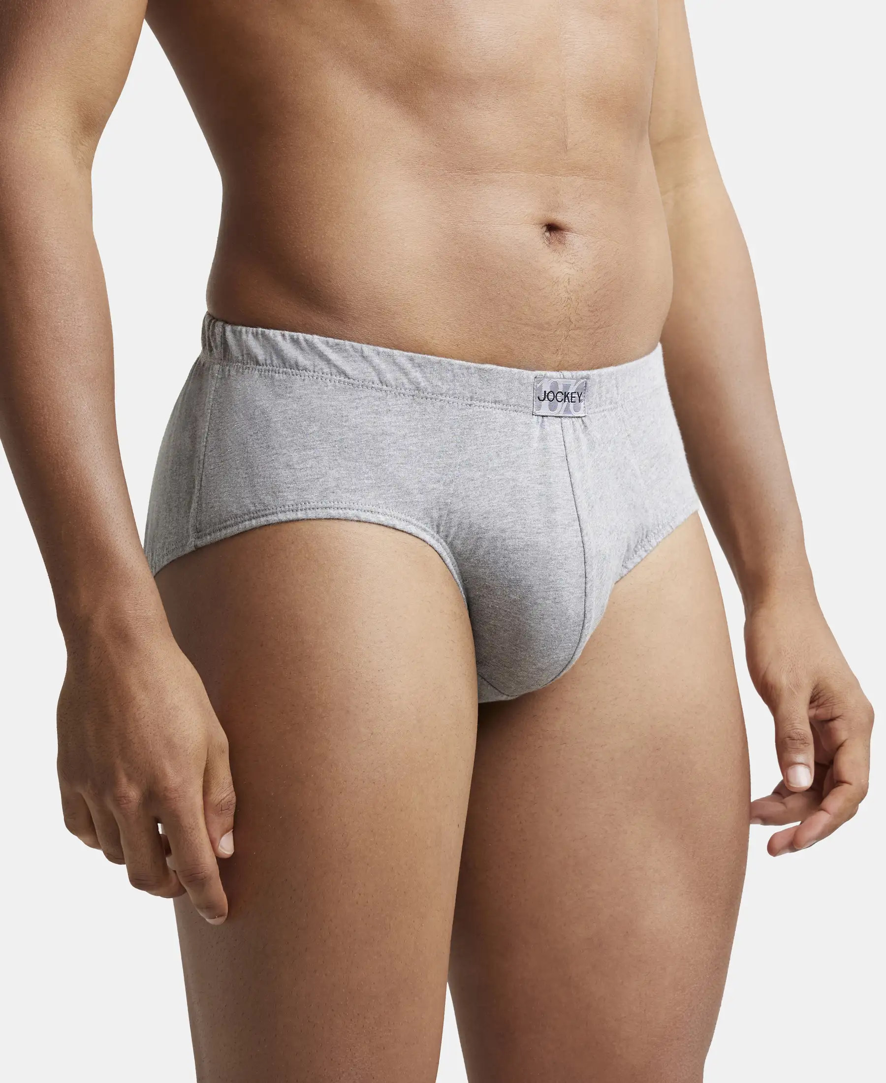 Super Combed Cotton Solid Brief with Ultrasoft Concealed Waistband - Grey Melange (Pack of 3) - Image 2